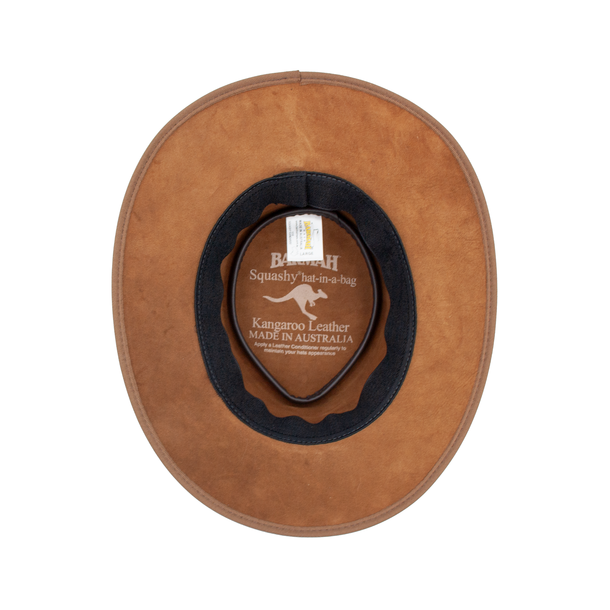 Squashy Crackle Kangaroo leather hat in Hickorystone – interior view