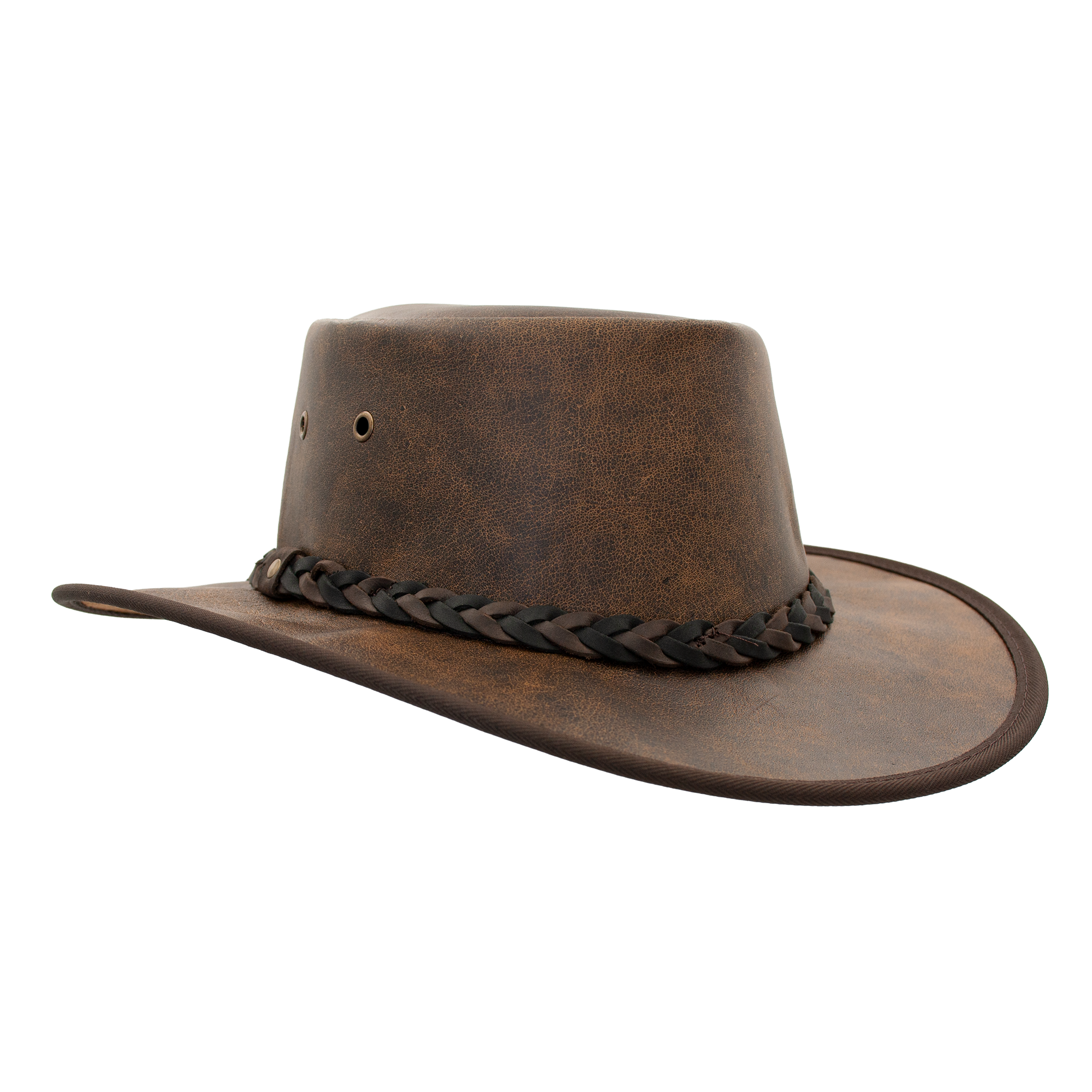 Squashy Crackle Kangaroo leather hat in Vintage Brown – front view