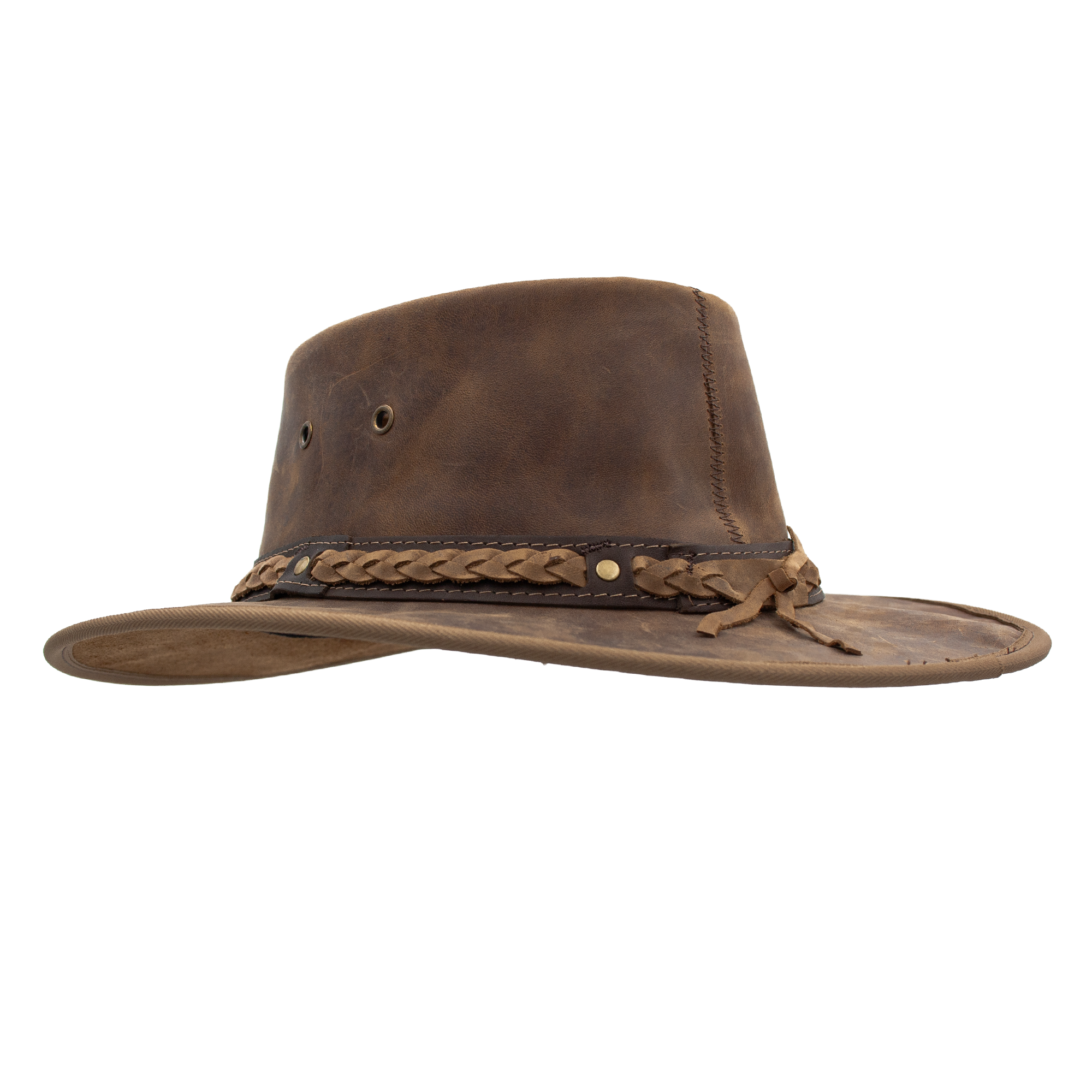 Squashy Bronco cattle leather hat in Hickory – back view