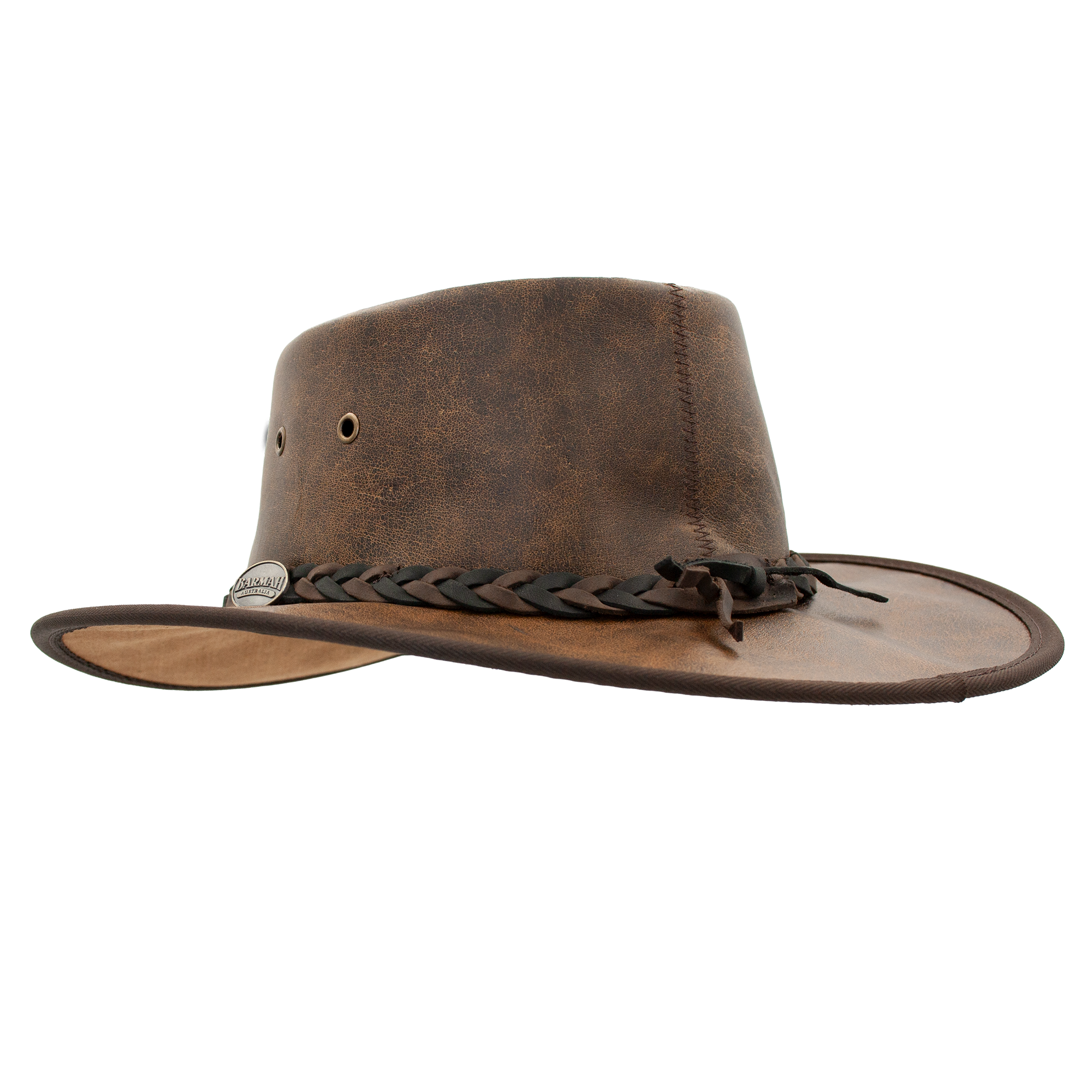 Squashy Crackle Kangaroo leather hat in Vintage Brown – back view