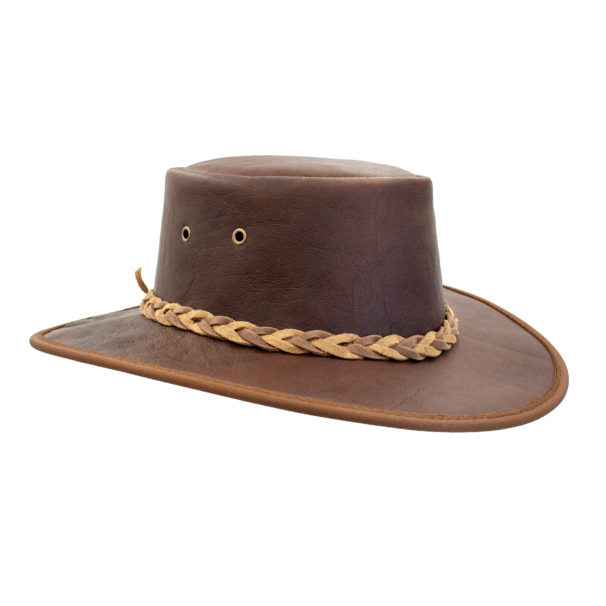 Squashy Crackle Kangaroo leather hat in Hickorystone – front view