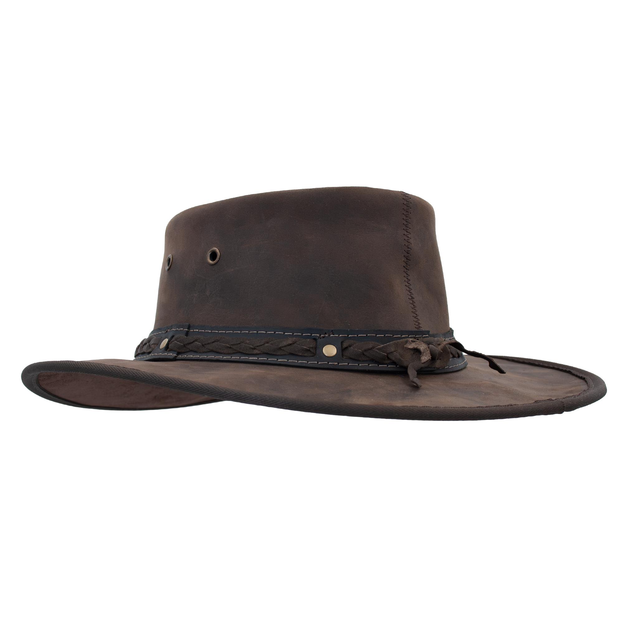 Squashy Bronco leather hat in Choc Back Side