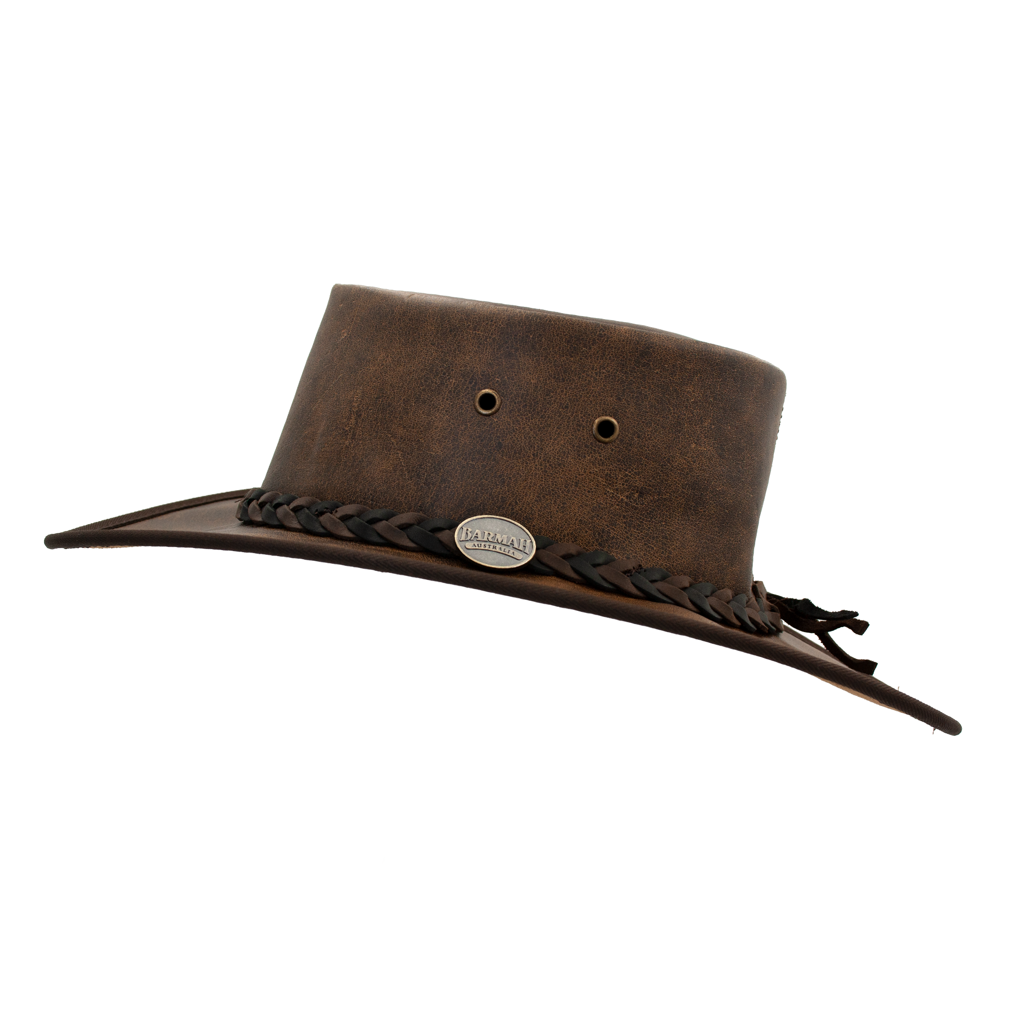 Squashy Crackle Kangaroo leather hat in Vintage Brown – side view