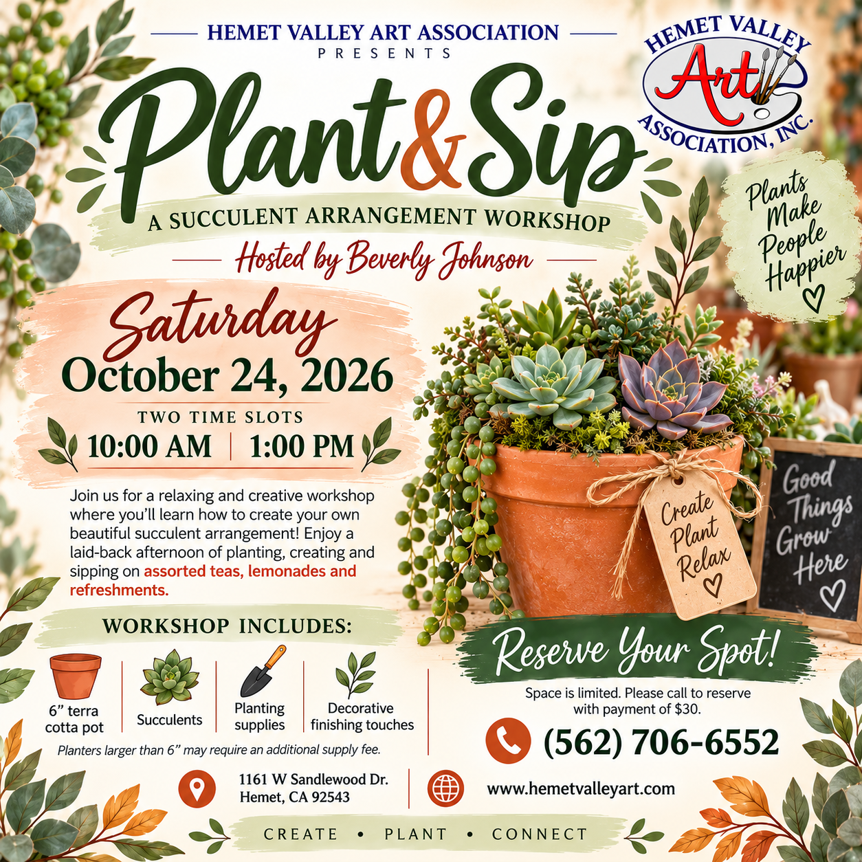 Plant &amp; Sip: A Succulent Arrangement Workshop