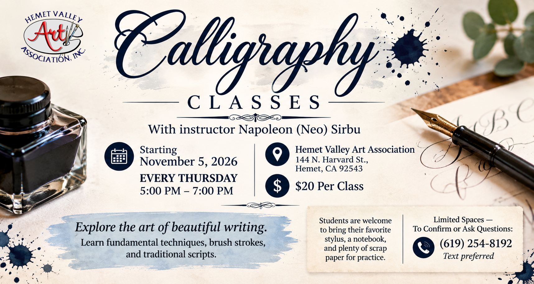 Calligraphy Classes — Hemet Valley Art Association, Inc.