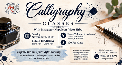Embossed Caligraphy Calligraphy Classes — Hemet Valley Art Association, Inc.
