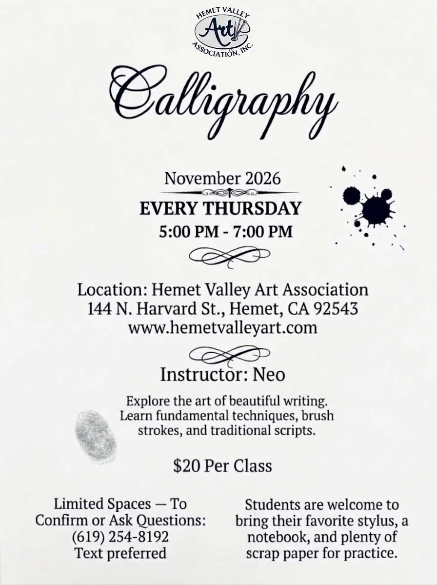 Calligraphy Classes — Hemet Valley Art Association, Inc.