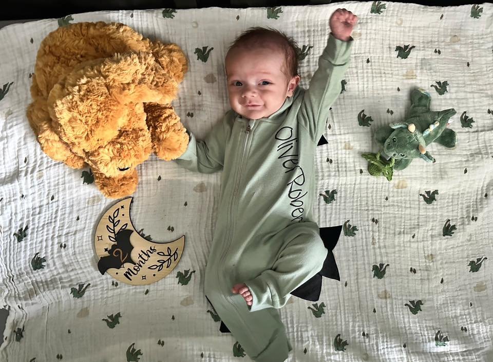 Happy 2 months Ollie! 

In the last week we have discovered we can make fun faces including lots of smiles for mom and dad - we also think kicking is pretty cool too. 

We love you Oliver to the moon and the stars.