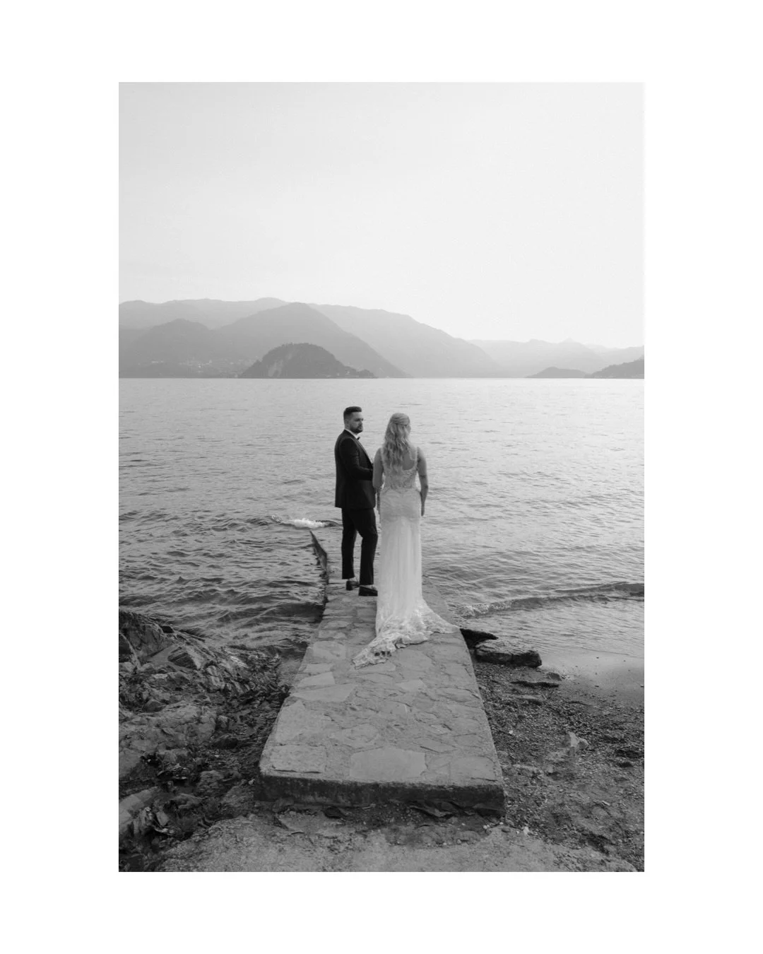 Stillness, held by the Lake &bull;
At Villa Monastero, light softens everything&mdash;edges, voices, time itself.

Matthew and Chelsey, suspended between water and sky, where the lake holds every reflection a little longer.

Black and white felt inev
