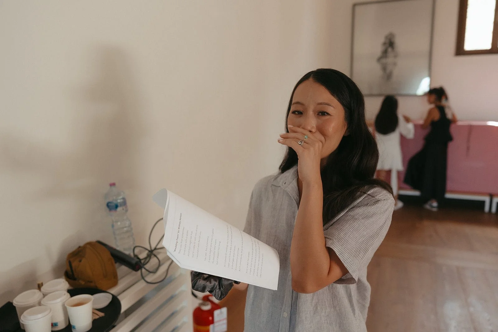 Bridesmaid preparing speech before the ceremony