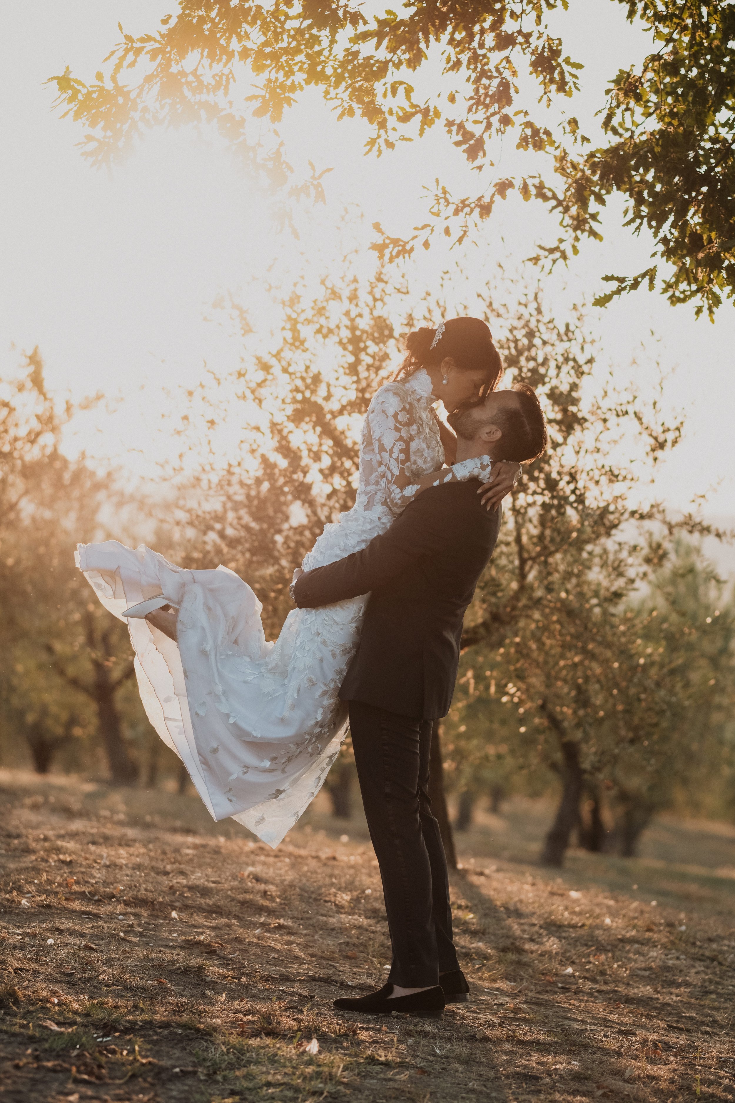 Sunset Wedding Portrait in Olive Grove | Destination Wedding Photography in Italy