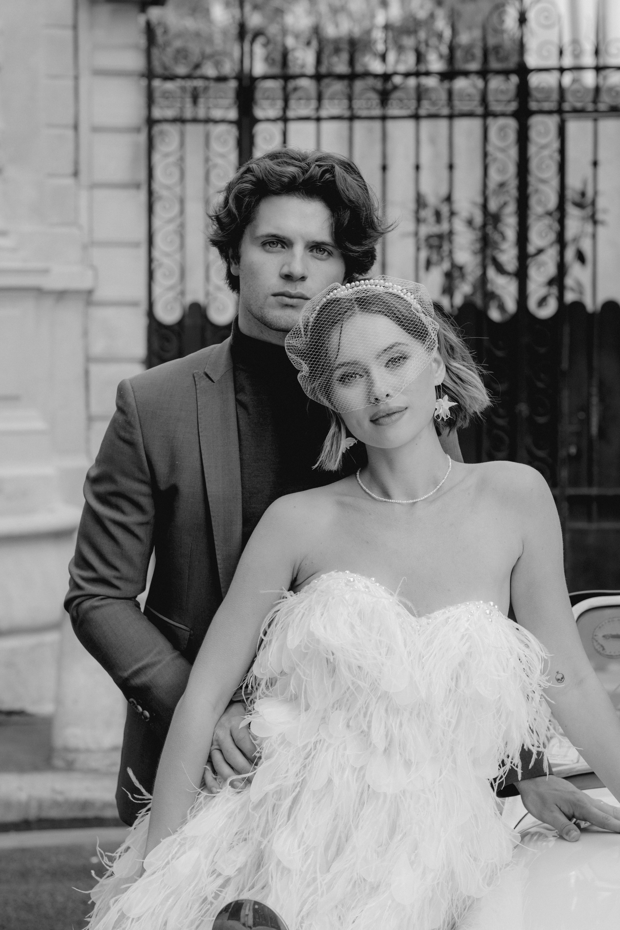 Chic Bridal Couple in Paris | Luxury Destination Wedding Photography in France