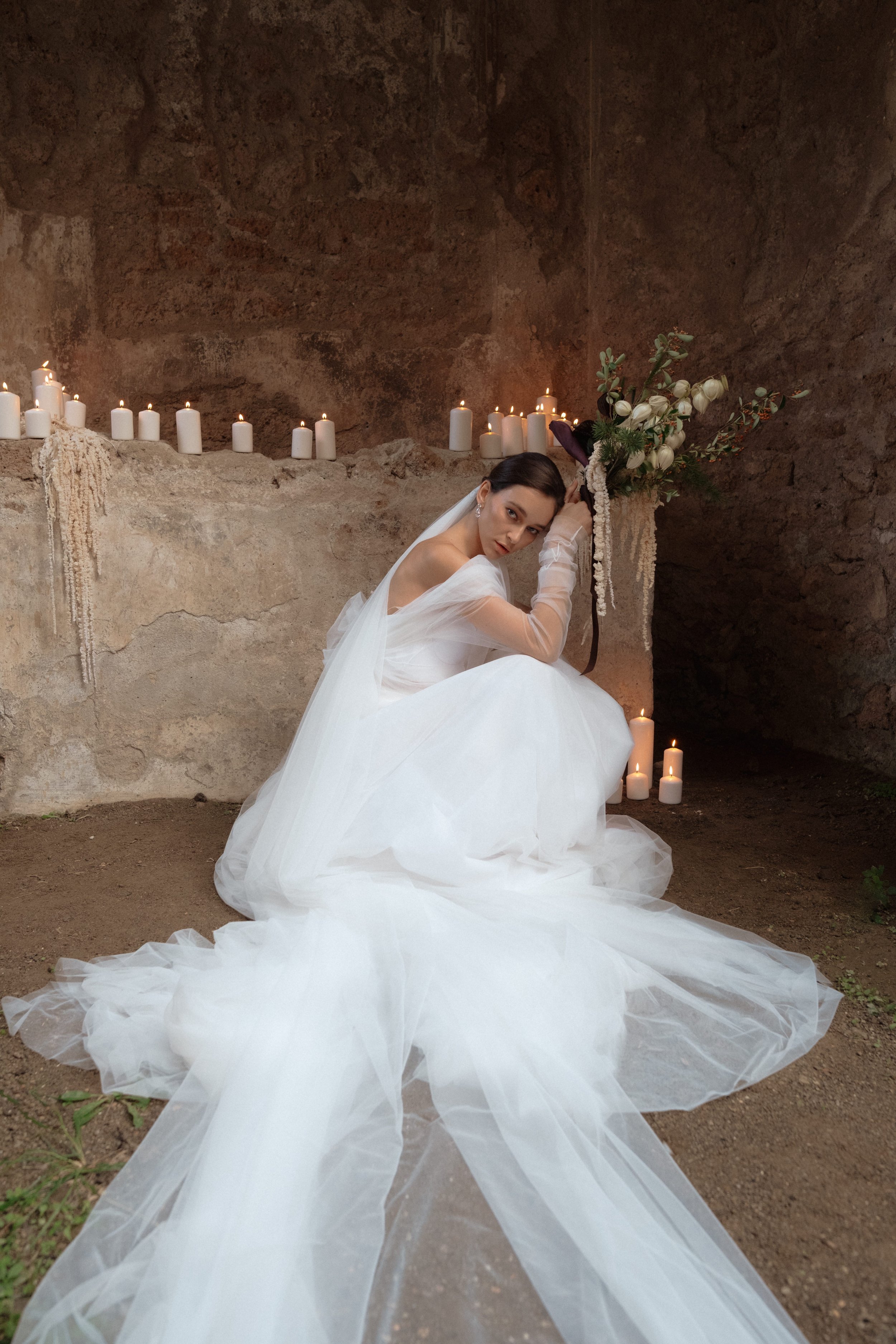 Romantic Bride in Candlelit Ceremony | Wedding Portrait in Intimate Setting