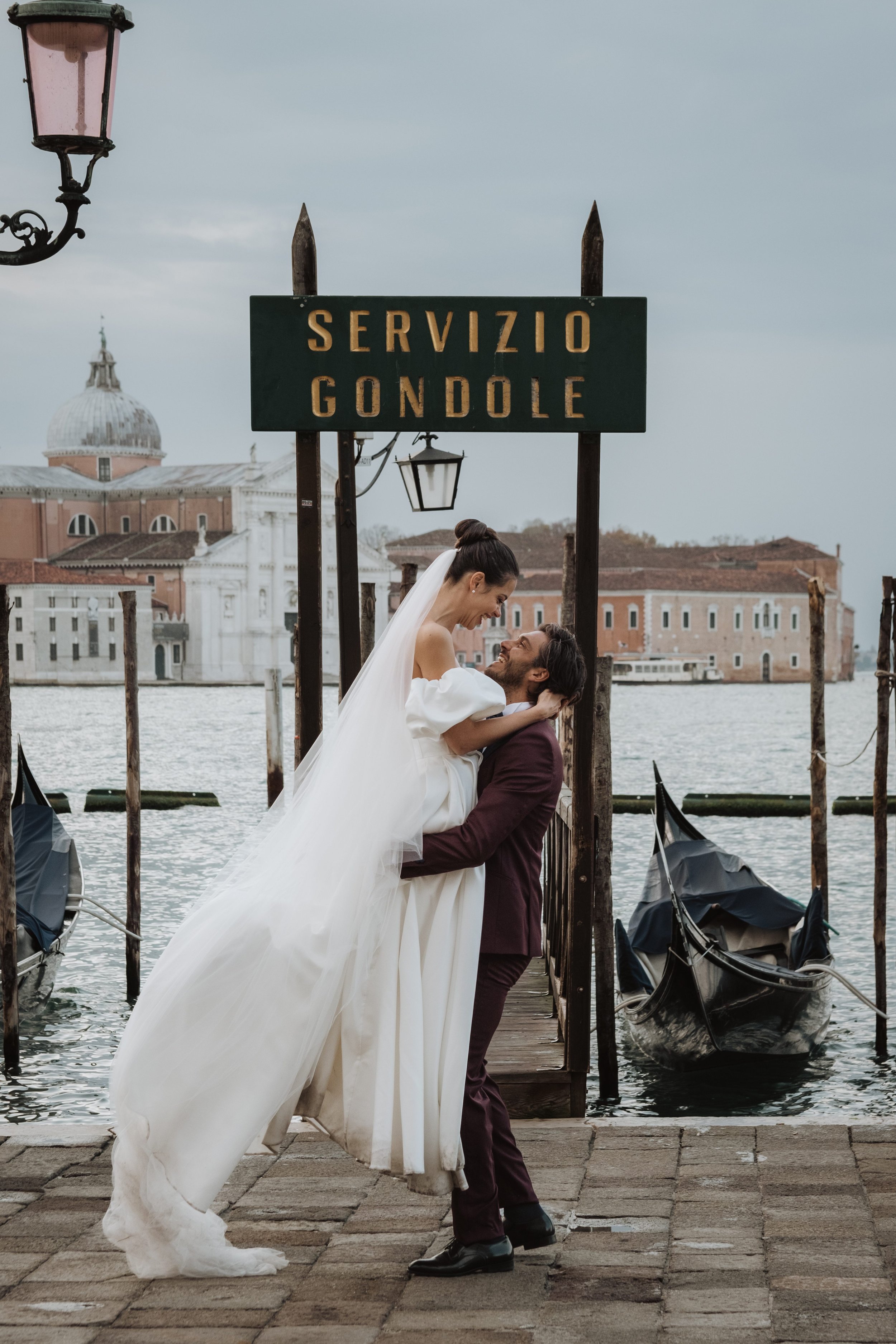 Wedding Portrait by Gondola Station in Venice | Destination Wedding Photography in Italy