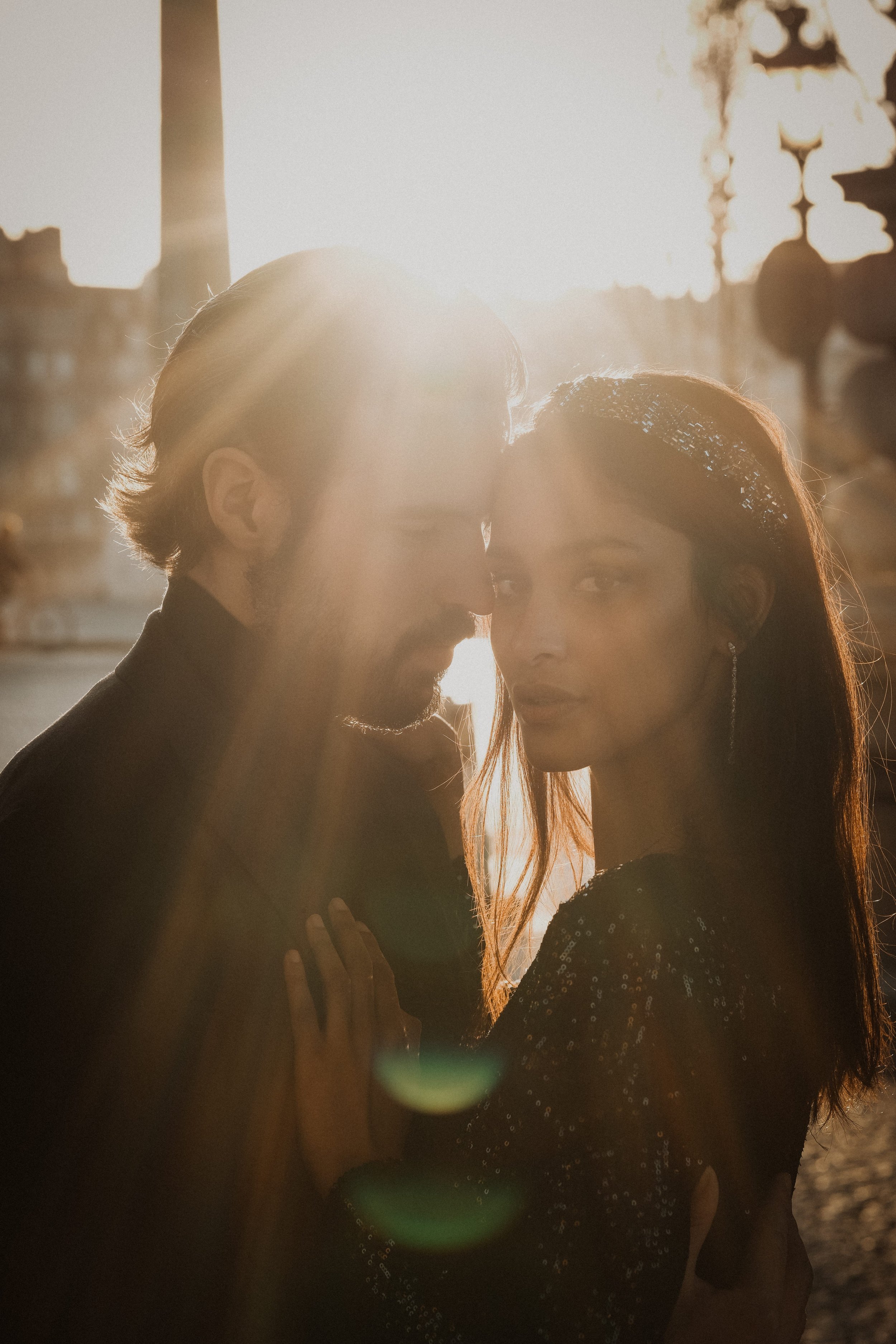 Romantic Couple Portrait in Paris at Sunset | Luxury Destination Wedding Photography