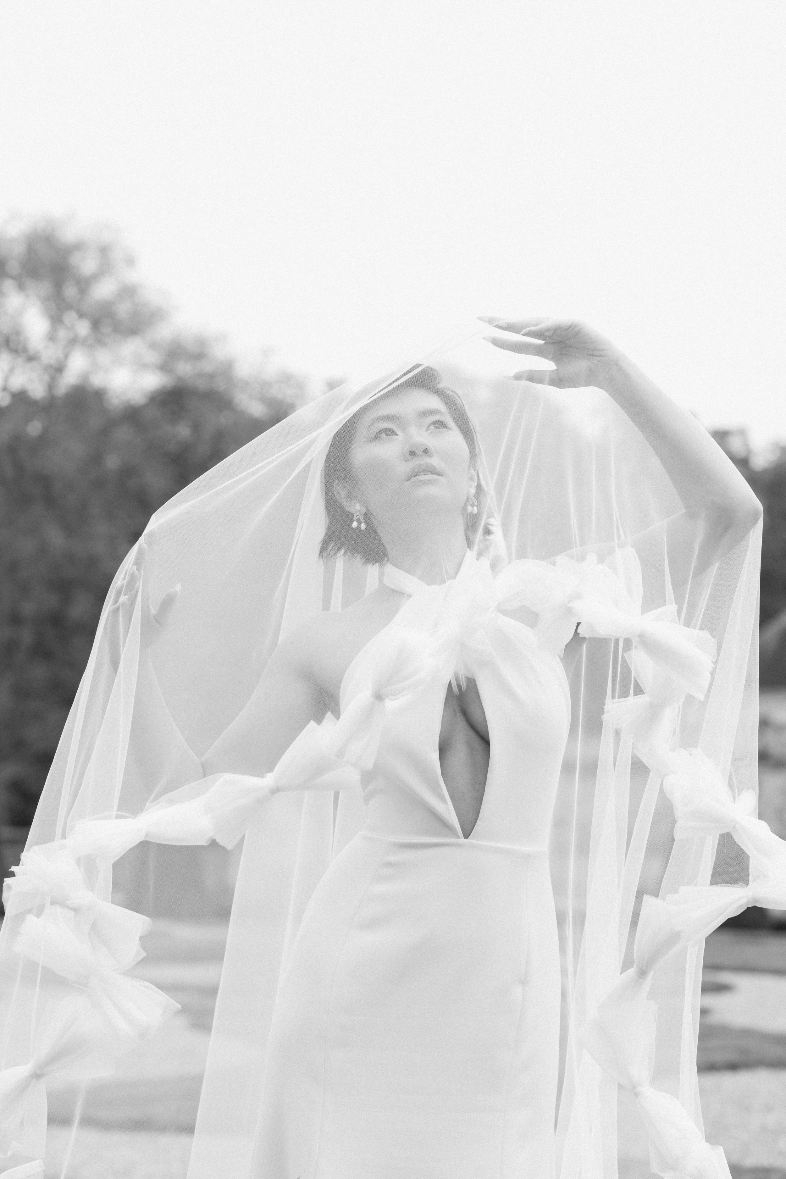 Bridal Veil in Black and White | Intimate Destination Wedding Photography