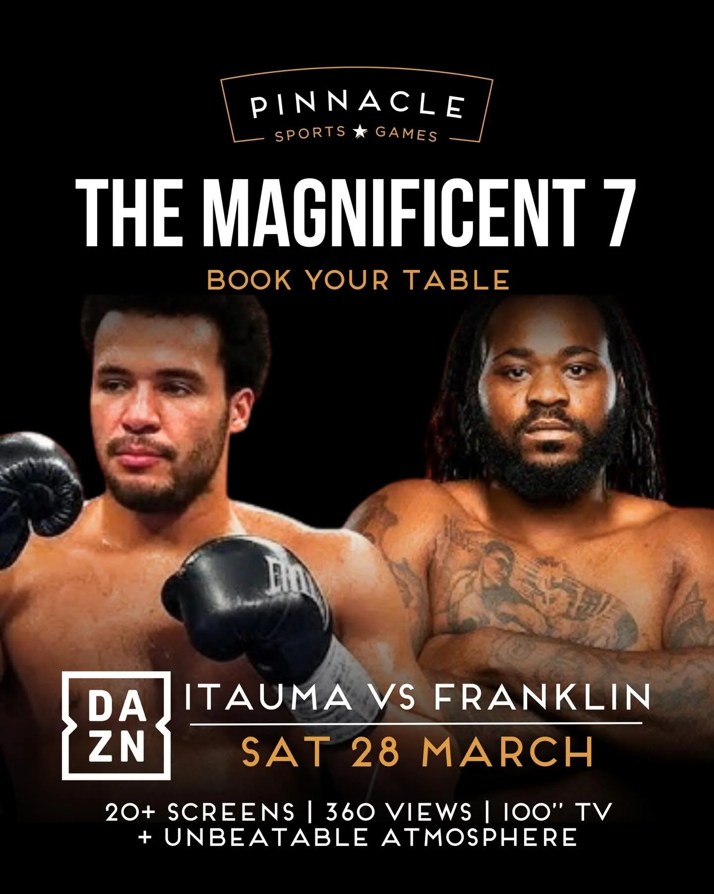 Saturday plans = SORTED ✅

Join us at Pinnacle for Moses Itauma vs Jermaine Franklin 🥊 British rising star vs American heavy hitter&hellip; it&rsquo;s going to be HUGE 💥

Grab your mates, grab a drink&amp; soak up the fight night atmosphere 🍻
 🔥W