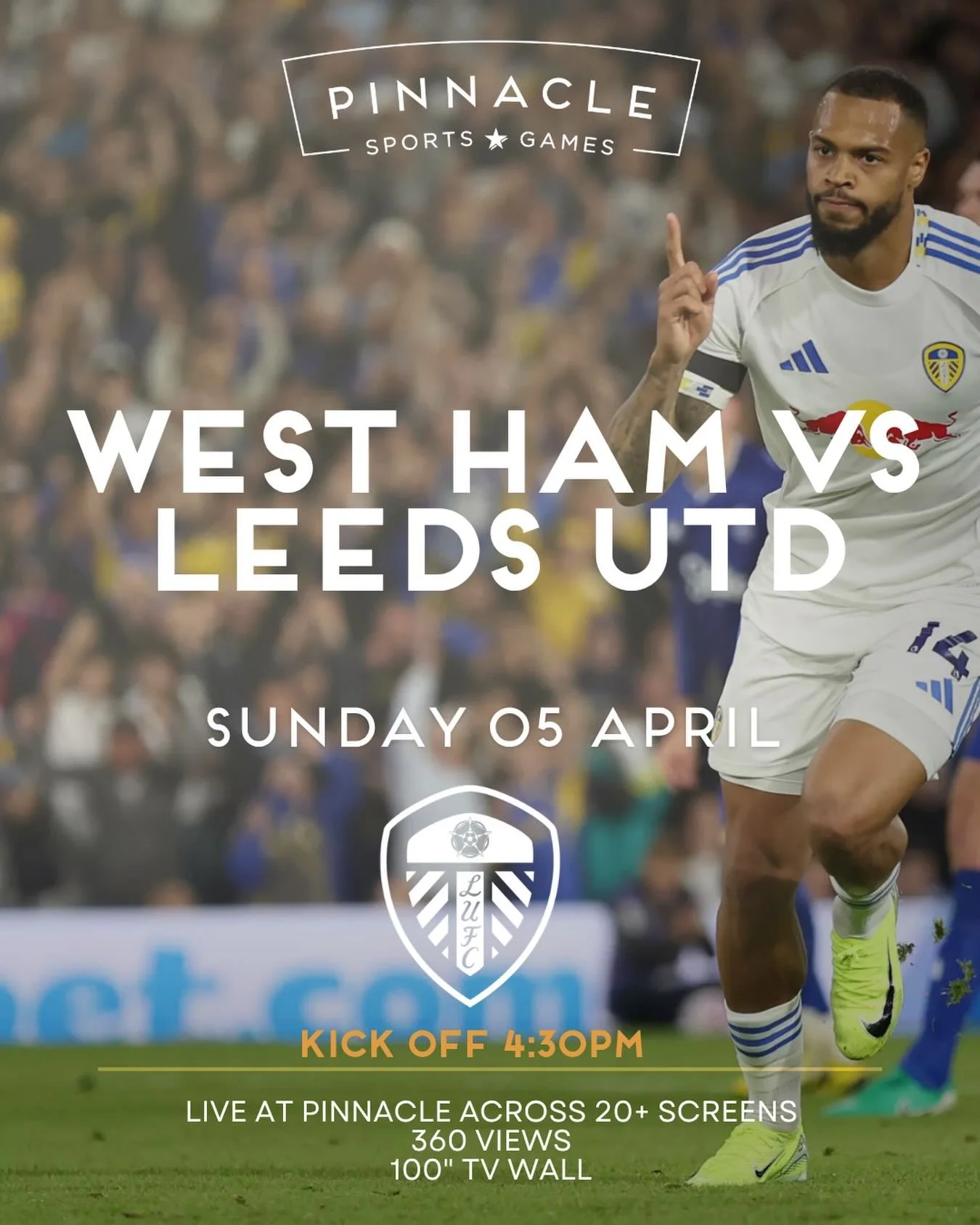 They&rsquo;re BACK on our screens 👀

West Ham vs Leeds United First game after the international break and it&rsquo;s not one to miss 🔥

Watch it live at Pinnacle, with over 20 screens showing the action! KO 4:30, book ahead to secure your seat🙌🏼
