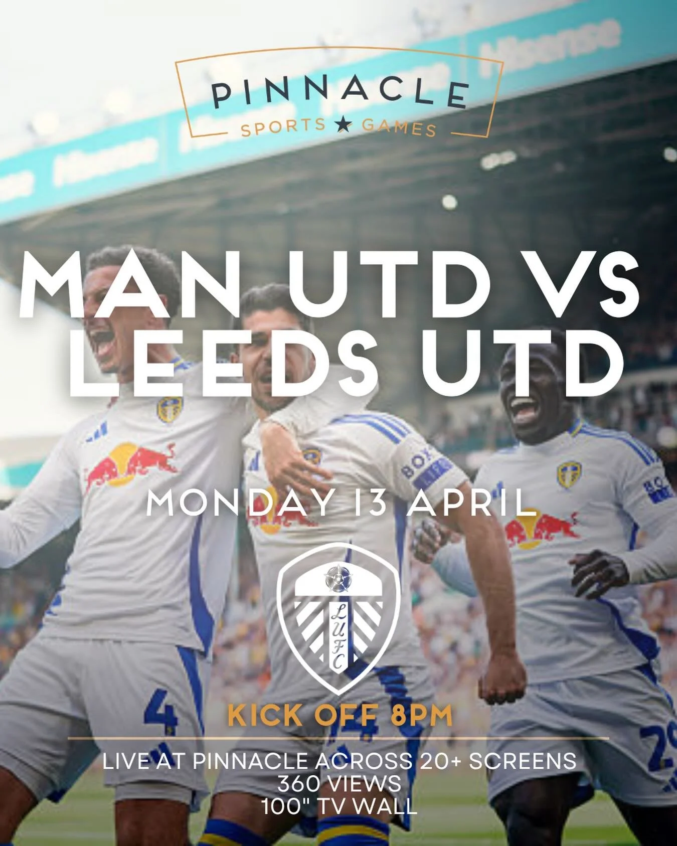 Text the group chat now 📲
&ldquo;Pinnacle for the match?&rdquo;

Manchester United vs Leeds United this Monday ⚽

And we&rsquo;ve got EVERYTHING you need:
🍻 Happy Hour
🍕 Buy One Get One FREE pizzas
📺 Big screens, big atmosphere

Better with your 
