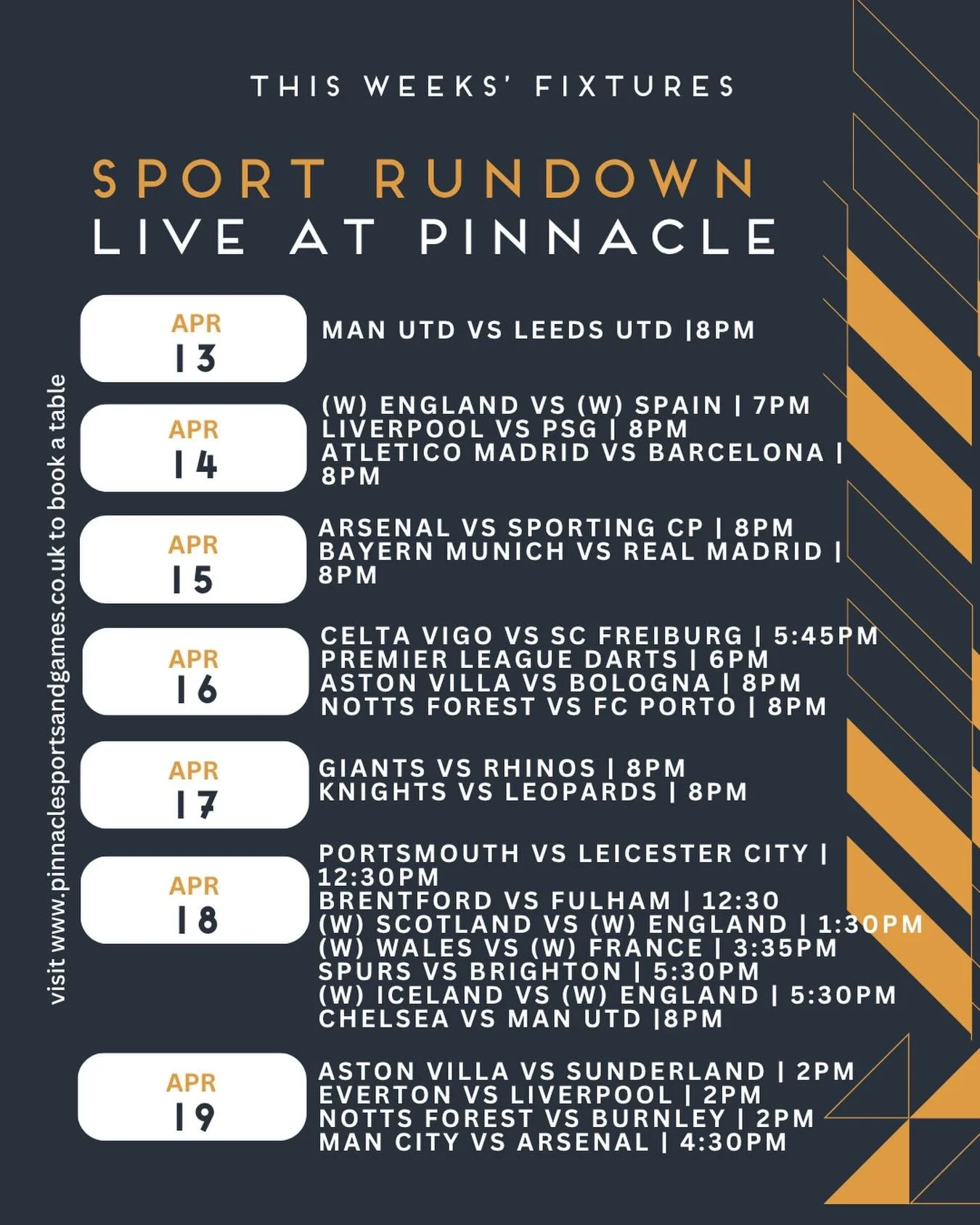 Wall-to-wall sport this week 🔥
 Champions League, Premier League, Rugby, Darts &amp; more &mdash; something on every day at Pinnacle🙌🏼🏆