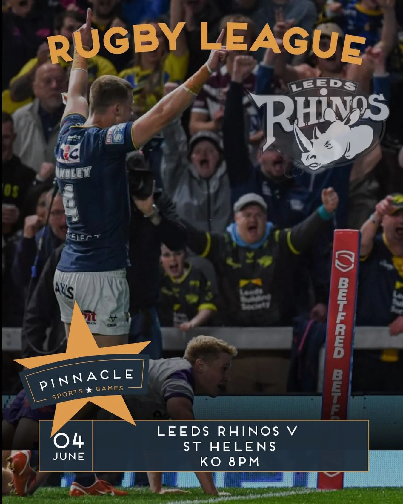 🏉 TOP OF THE TABLE CLASH 🏉

Leeds Rhinos take on St Helens tonight in a huge Super League battle! 🔥

⏰ KO 8PM 📍 Live at Pinnacle Sports &amp; Games

Big game. Big screens. Big atmosphere.