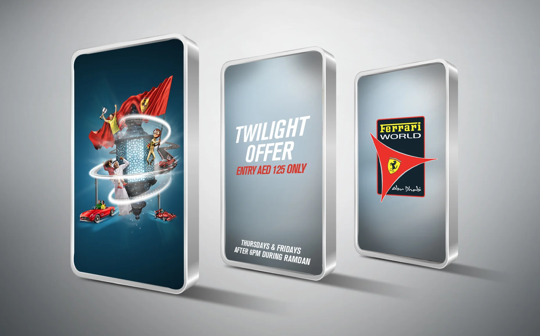  Press ads and outdoor campaigns for Ferrari World Abu Dhabi. 