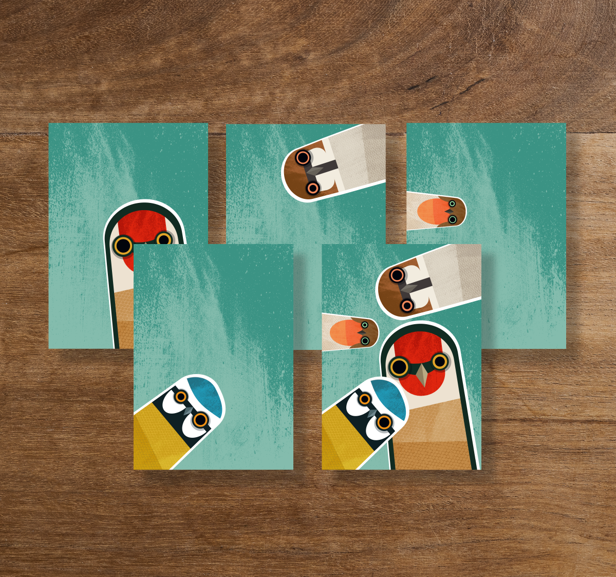 Pack of 5 Nosy Garden Birds greetings cards