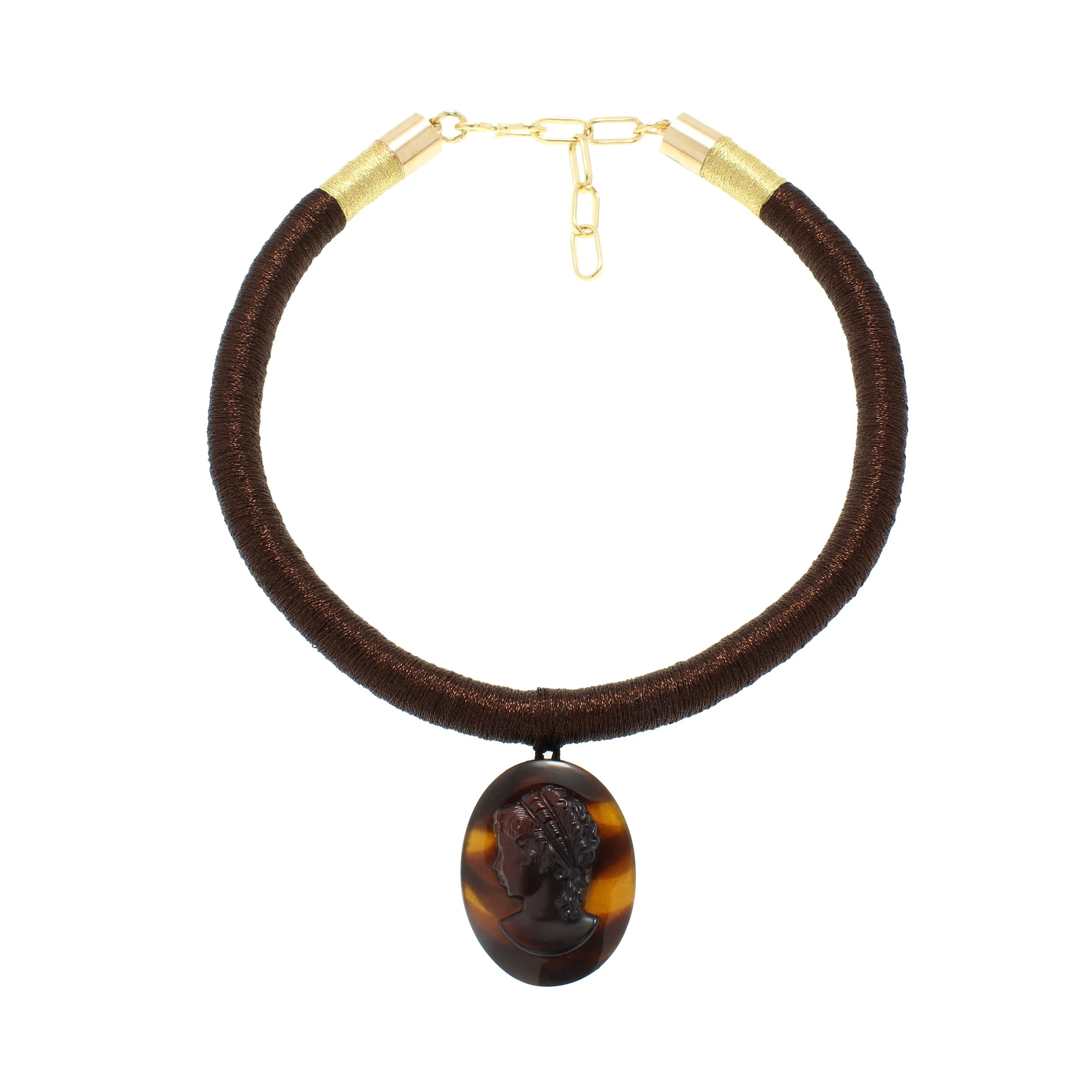Metallic Brown Vintage Glass Cameo Collar