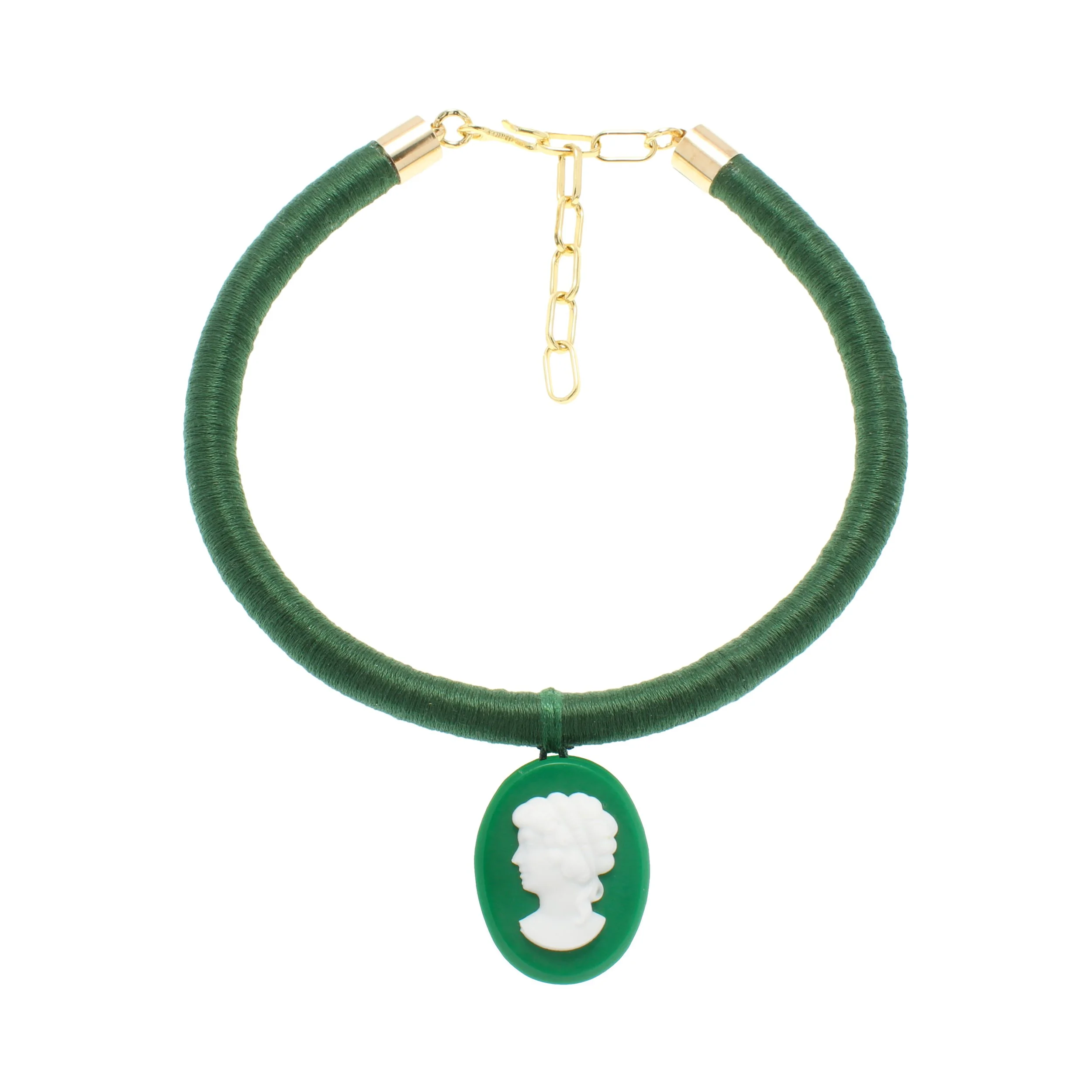 Forest Green Vintage Glass Cameo Collar
