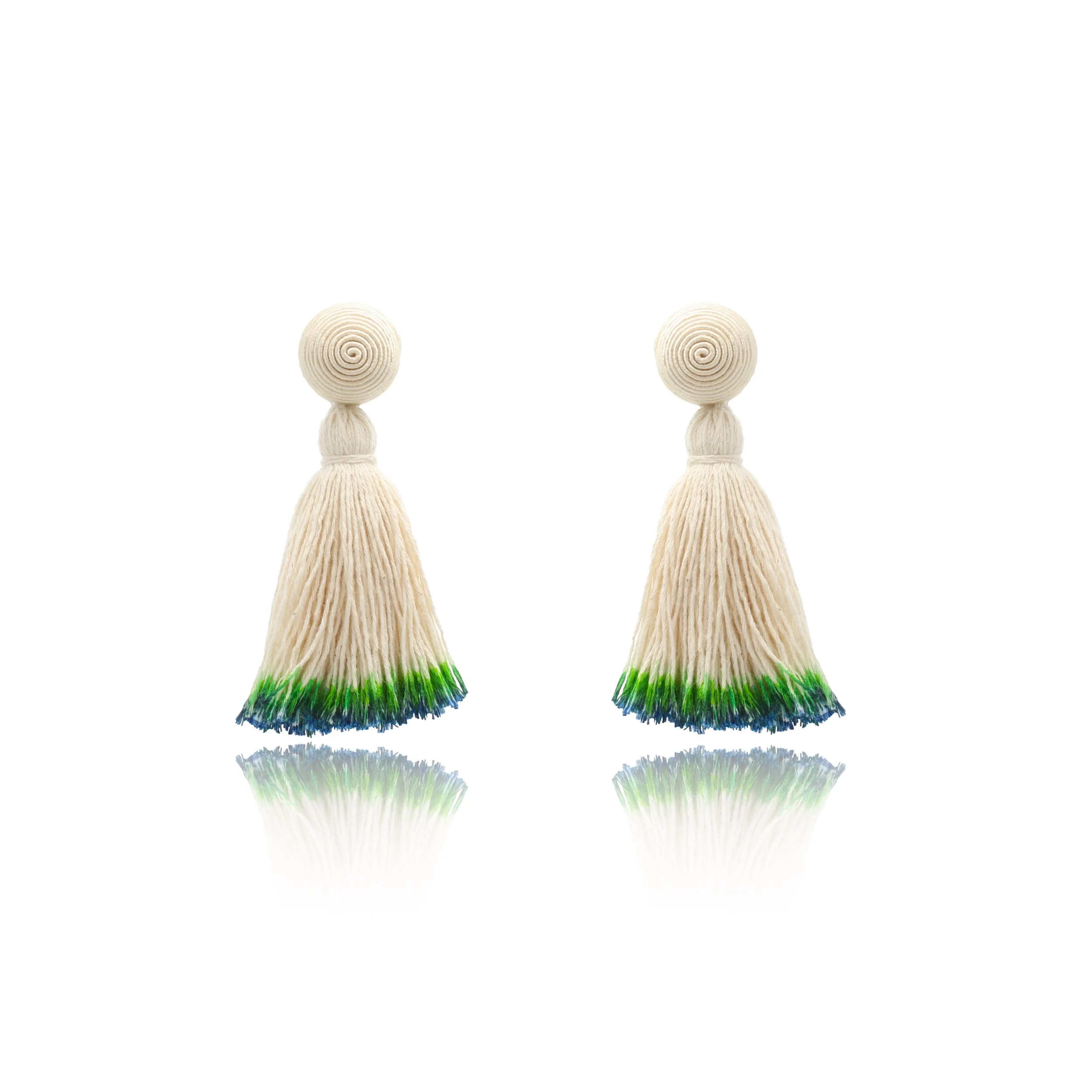 Handmade and Dyed Sashiko Thread Tassel Earrings Green
