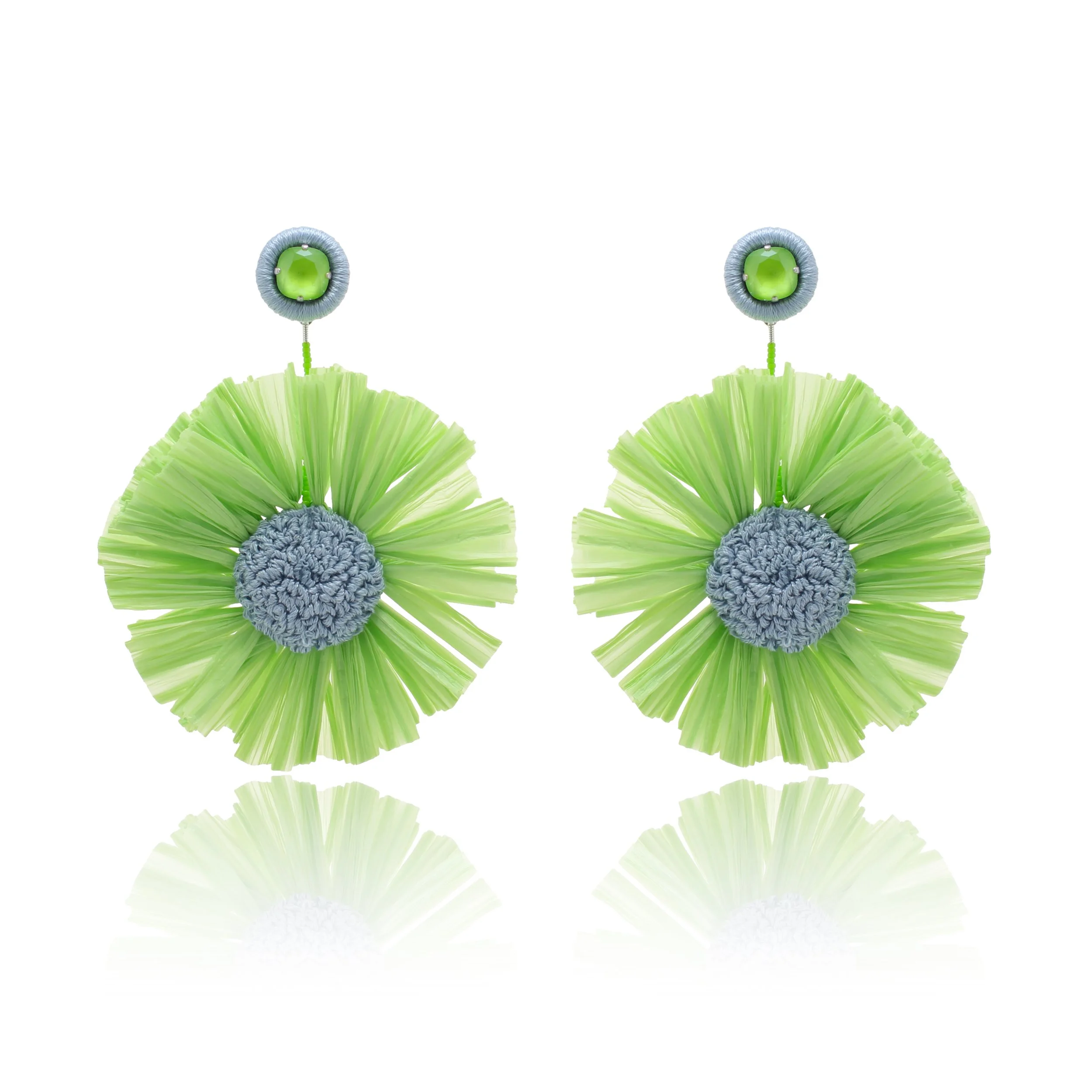 Raffia Embroidered Statement Earrings - Chartreuse
