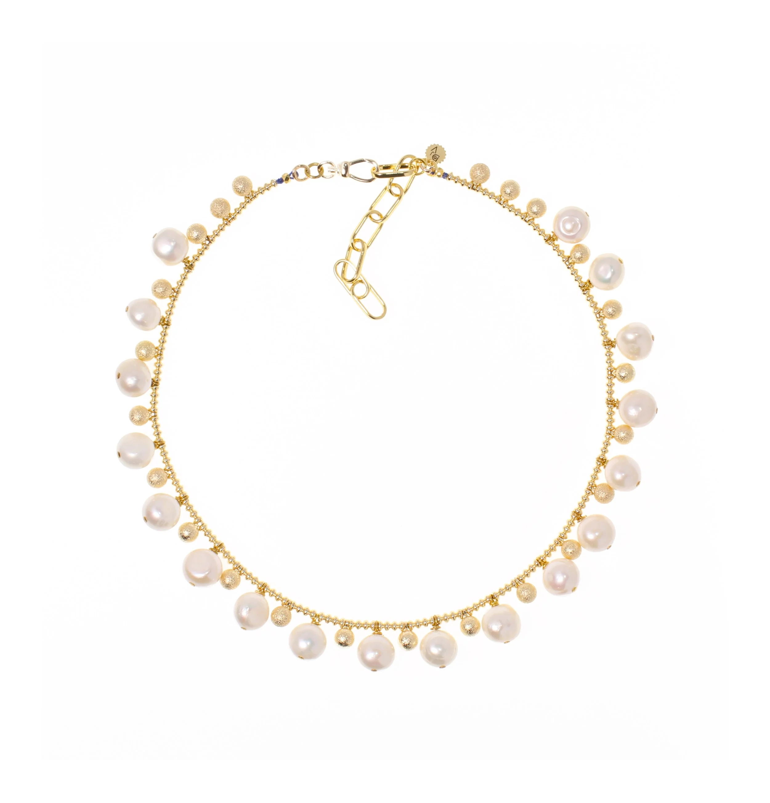Freshwater Pearl and Gold Ball Bubble Necklace