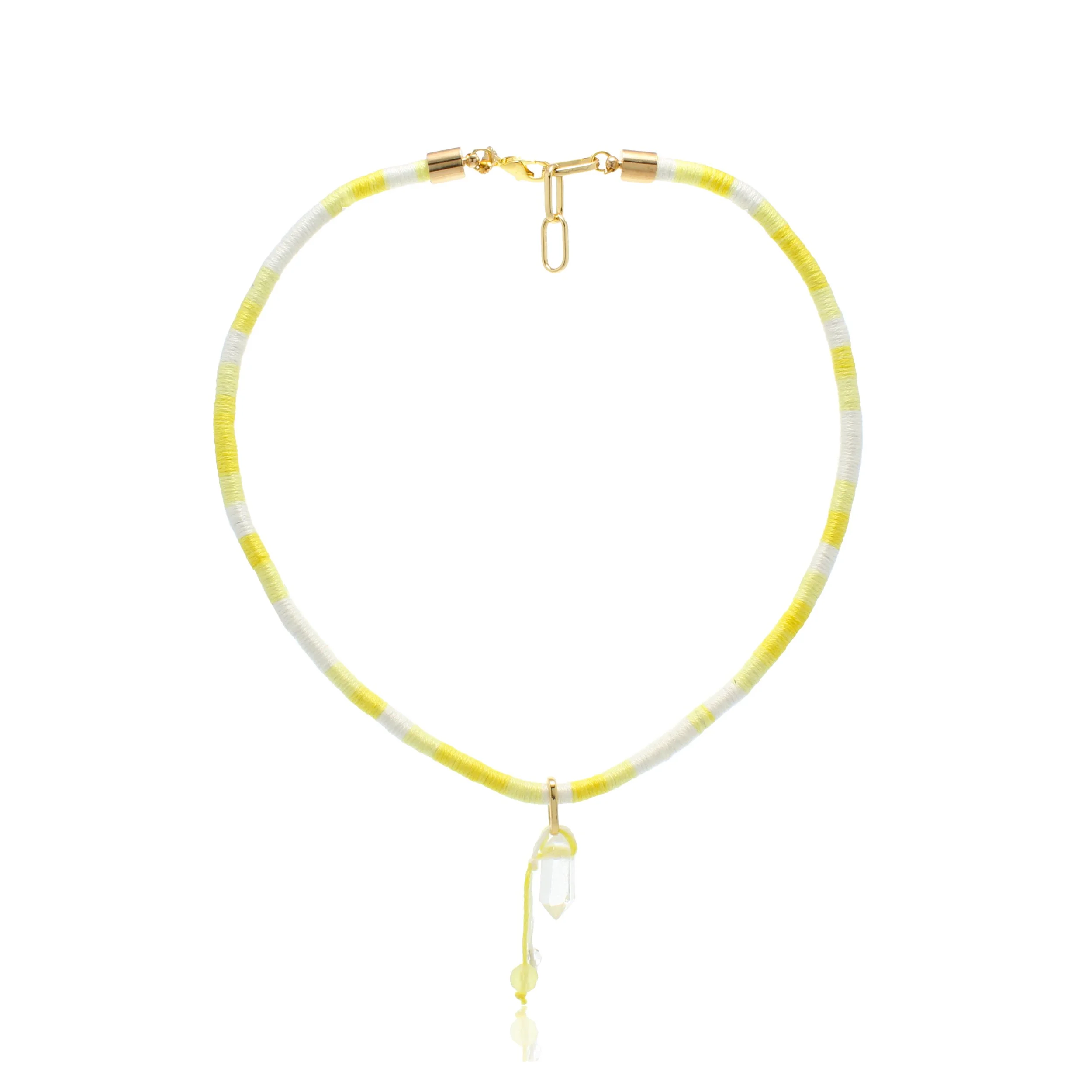 Quartz Crystal Embroidered Necklace - yellow