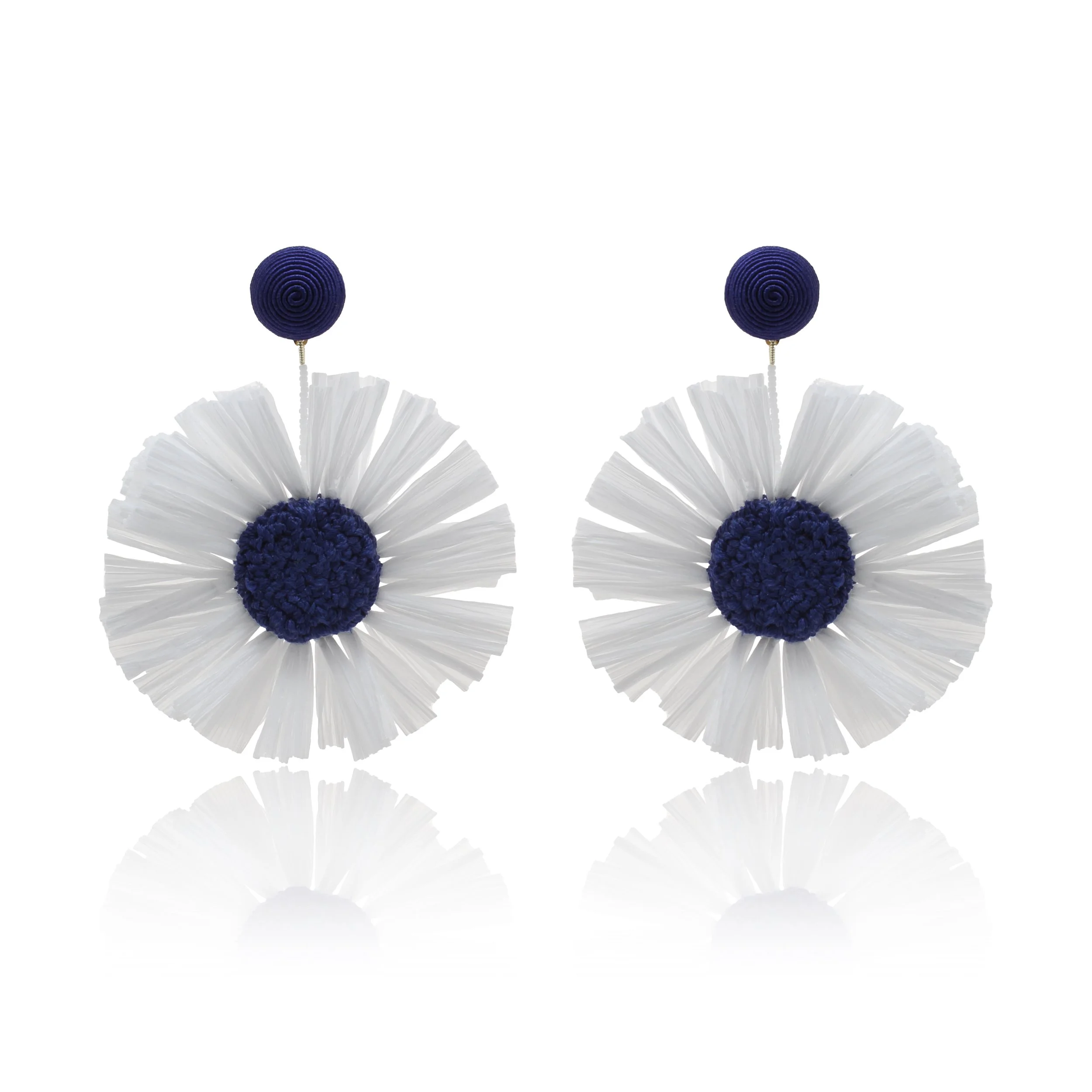 Raffia Embroidered Statement Earrings - white