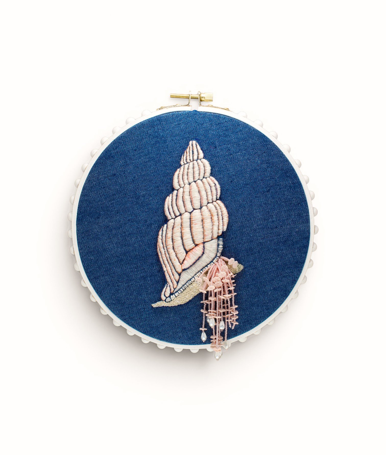 Framed Hand Embroidered Shell Anemone Art