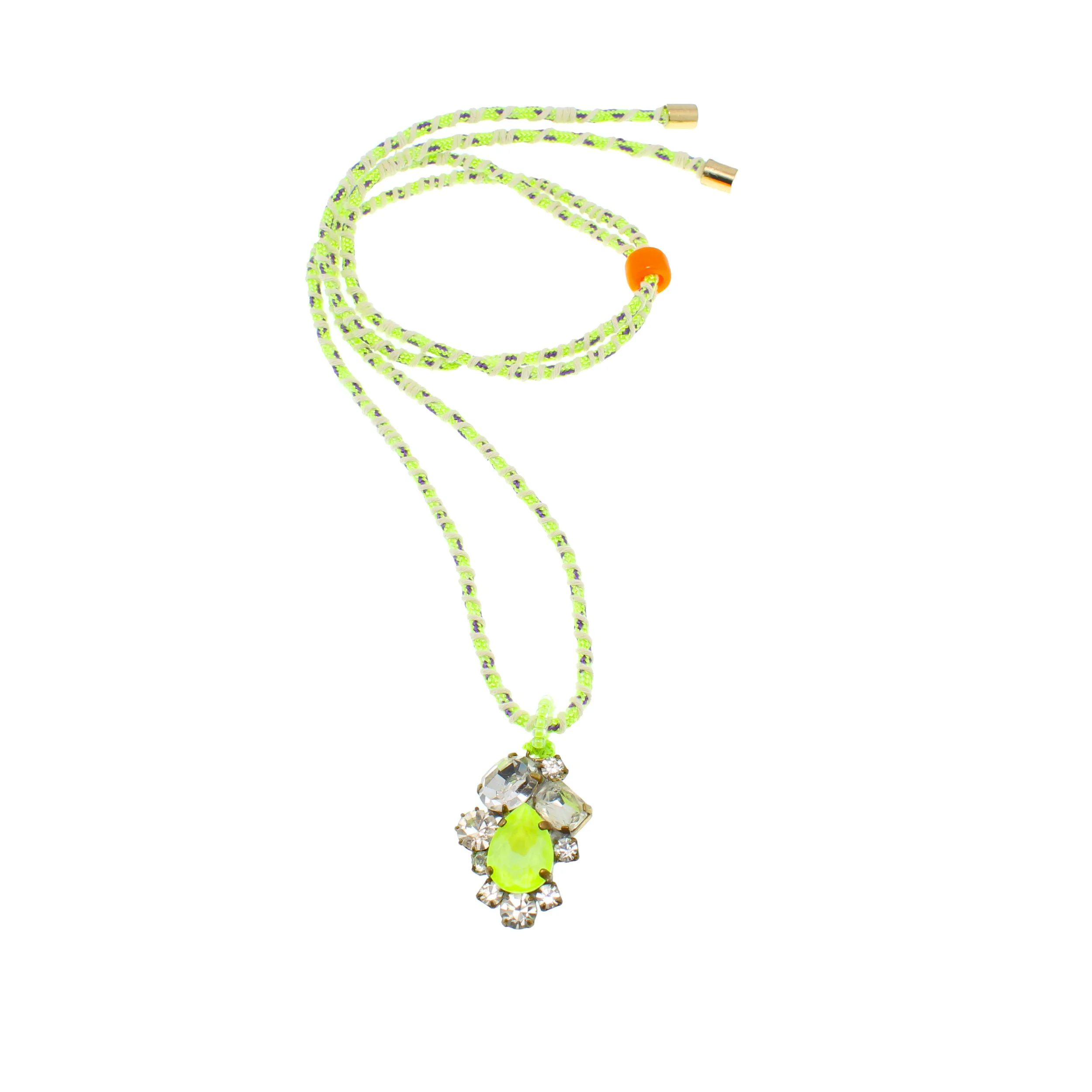Vintage Rhinestone Neon Cord Necklace