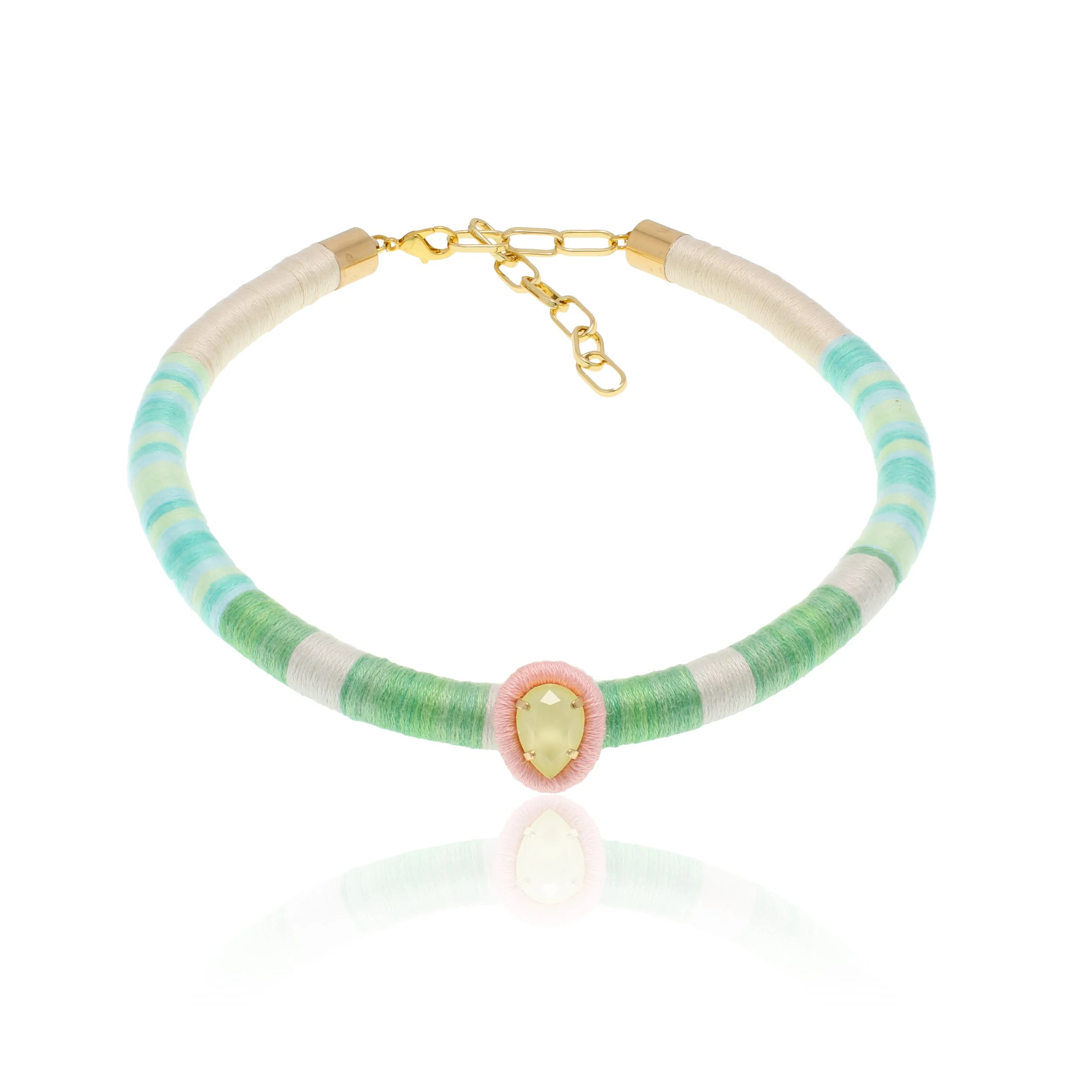 Iced Gems - Embroidered Necklace - Greens pink Yellow