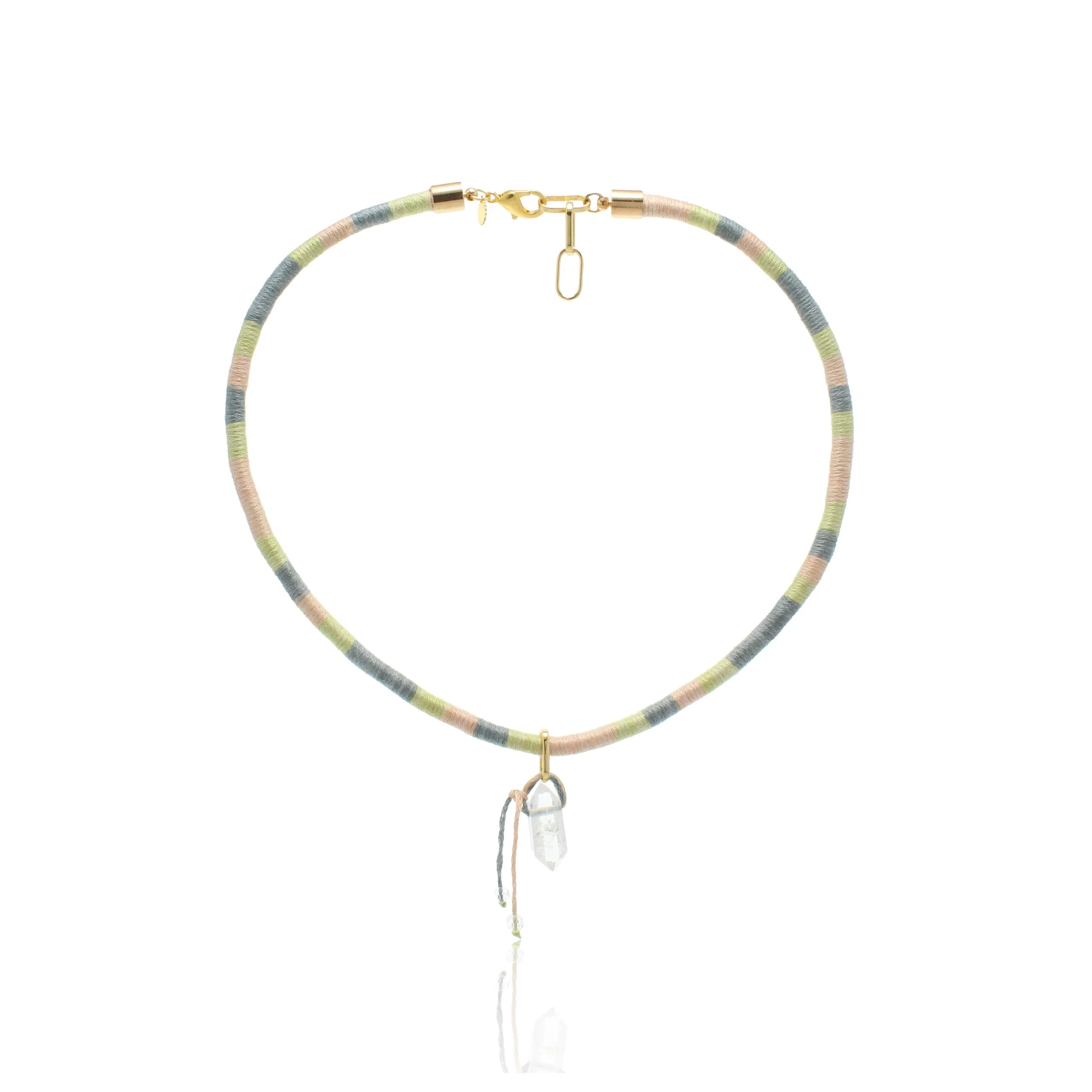 Quartz Crystal Embroidered Necklace - Earth Shades