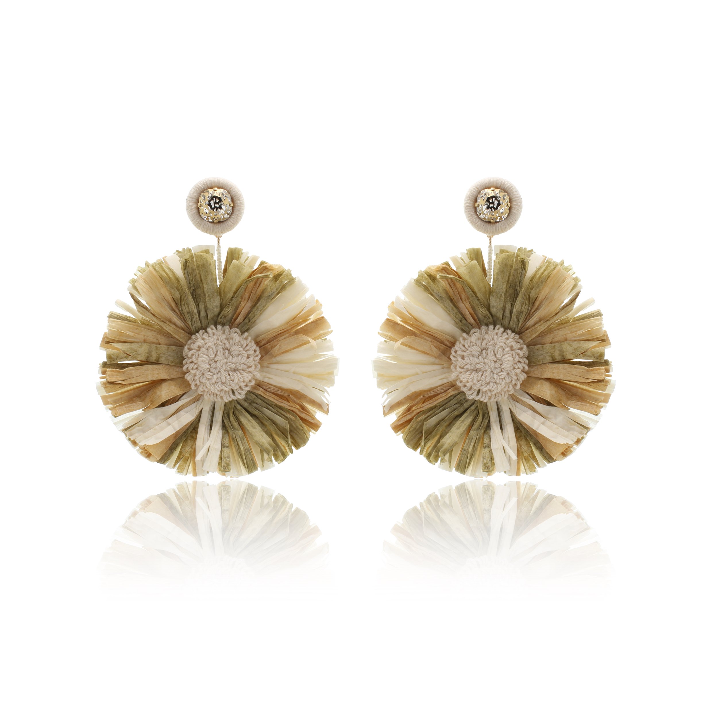 Raffia Embroidered Statement Earrings - Earthy