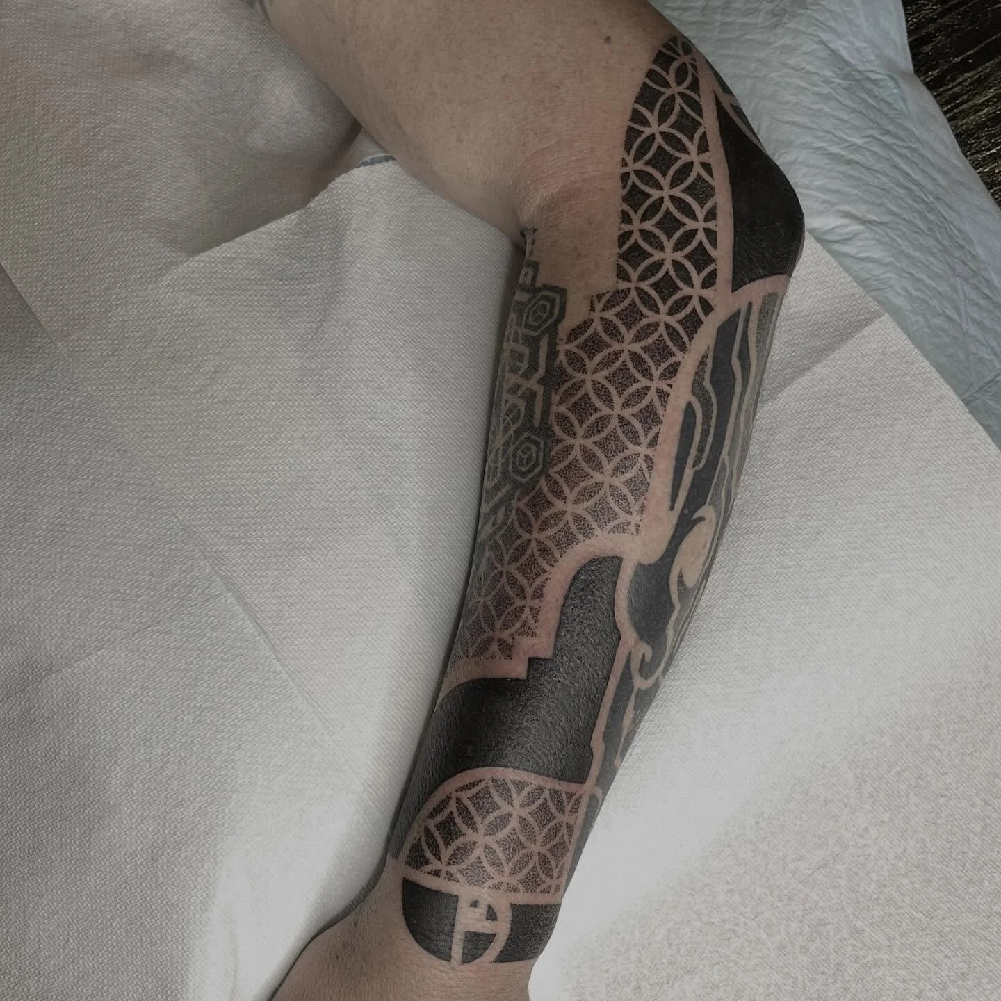 Started some more work on Micheal&rsquo;s sleeve tattoo last weekend @thankstattoosydney 
We got to add some pattern work and black work panels around some existing tattoos I had done for him, a few years ago.

For all enquiries please email
✉️arcane