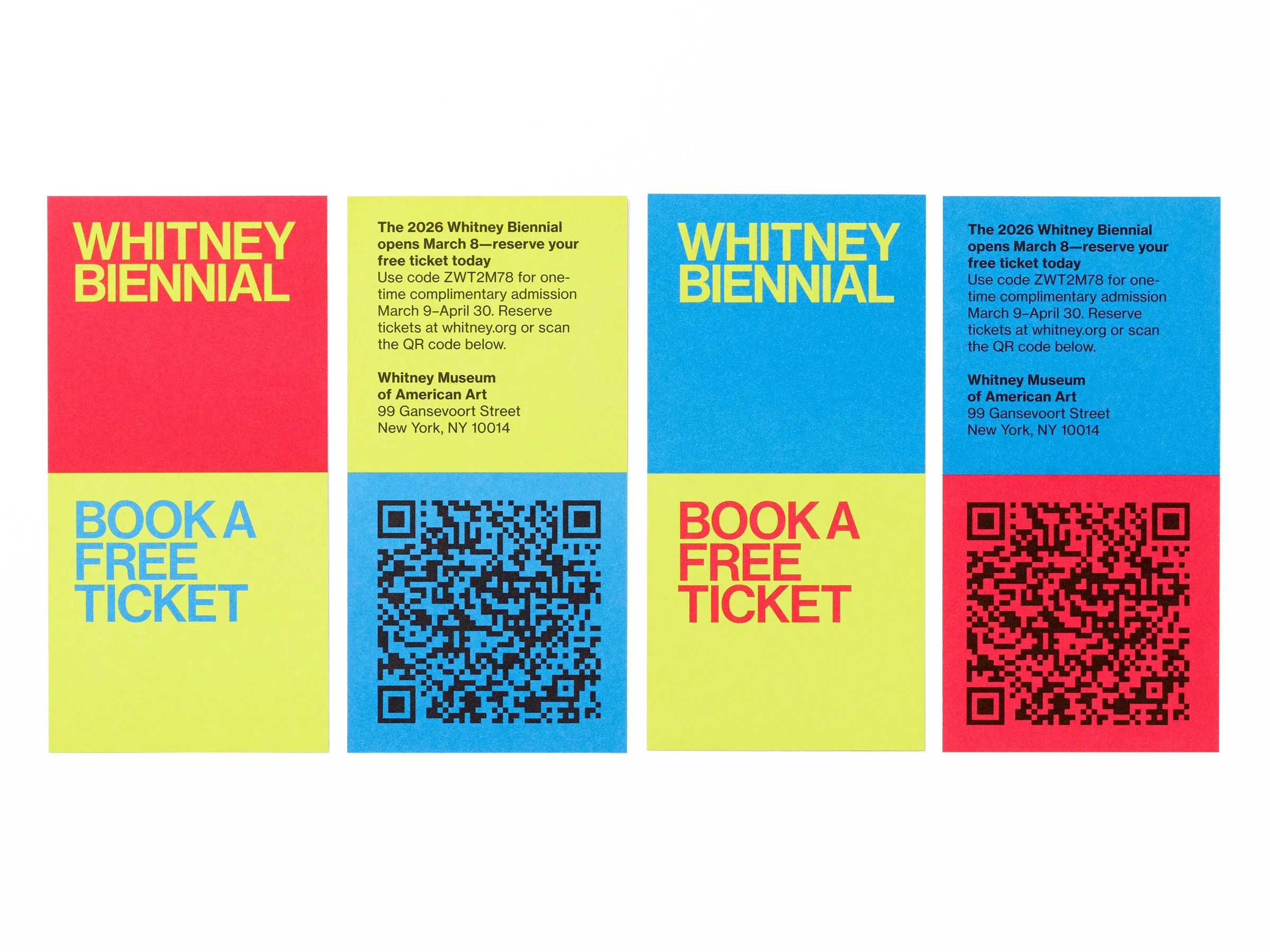  4 of 36   
Whitney Biennial 2026 Promotional Tickets. Photograph by Jens Mortensen.