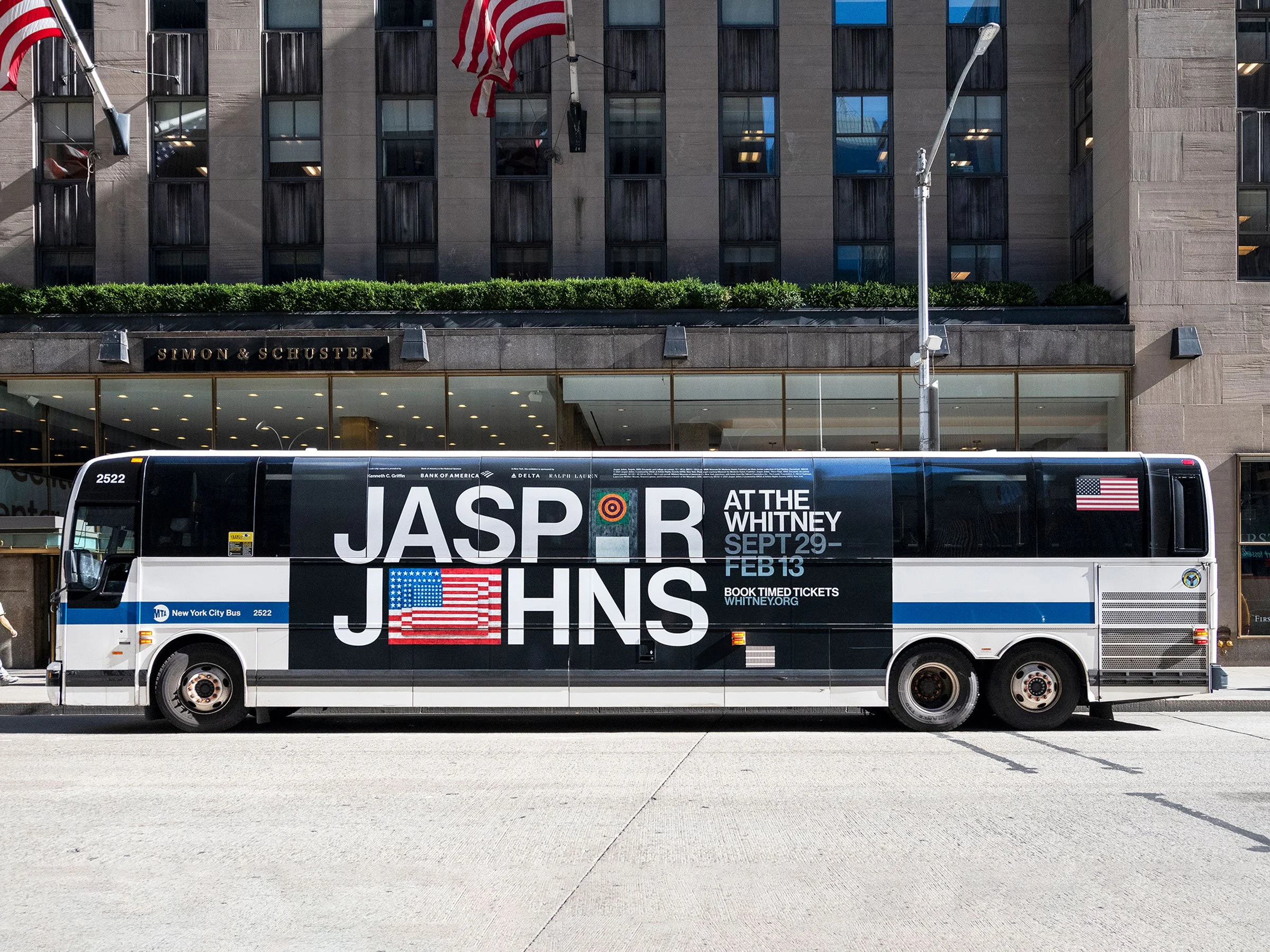  21 of 27   
Jasper Johns Bus Side, 2021. With Gene Hua. Photograph by Timothy Schenck. Featuring work by Jasper Johns.