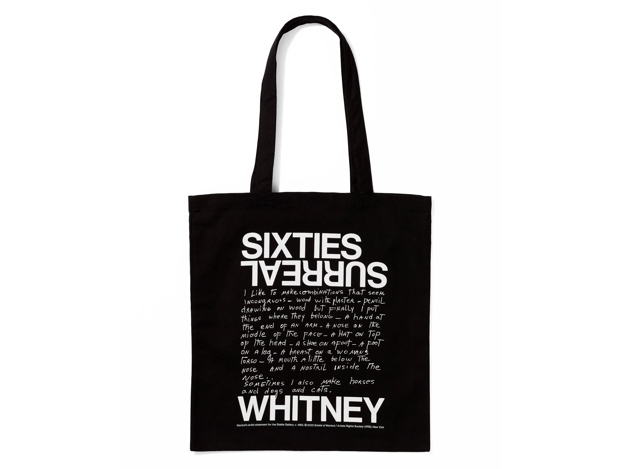  5 of 7   
 Sixties Surreal  Tote Bag featuring quote from Marisol, 2025. 🏆 New York Design Award Winner and RGD In-House Award Winner.