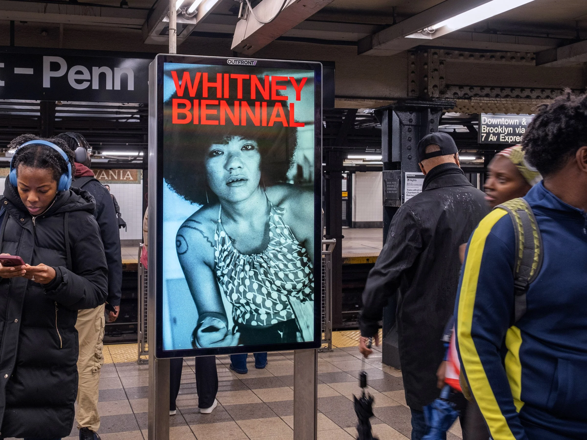  5 of 36   
Whitney Biennial 2026 Digital Out of Home Advertisement. With Juan Aranda and Lydia Chodosh. Photograph by Timothy Schenck.