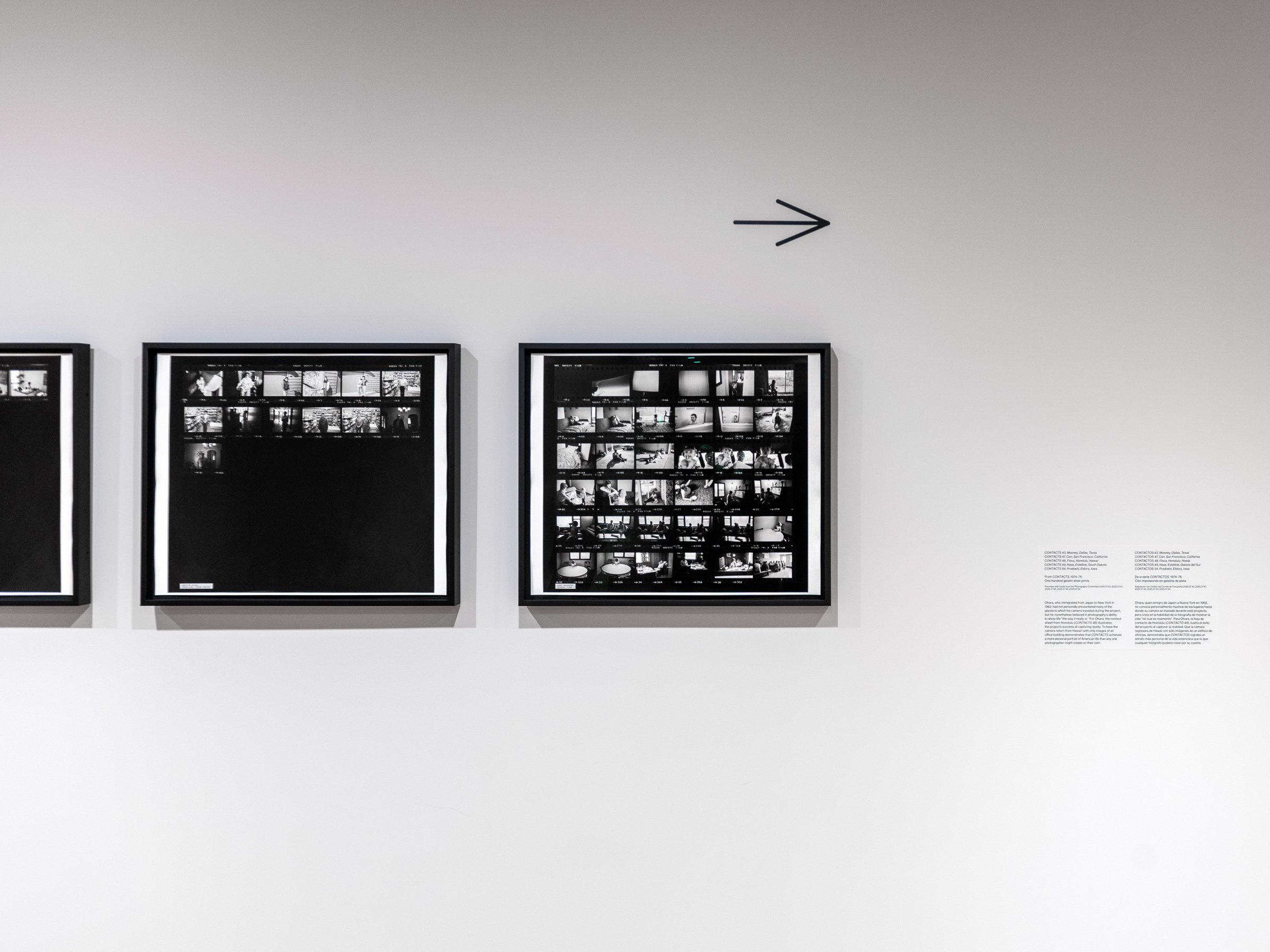  6 of 24   
 Ken Ohara: Contacts , 2025–2026. Detail of arrow graphic inspired by position indicators on Kodak film and reproduced throughout the exhibition as wayfinding. Photograph by Timothy Schenck.