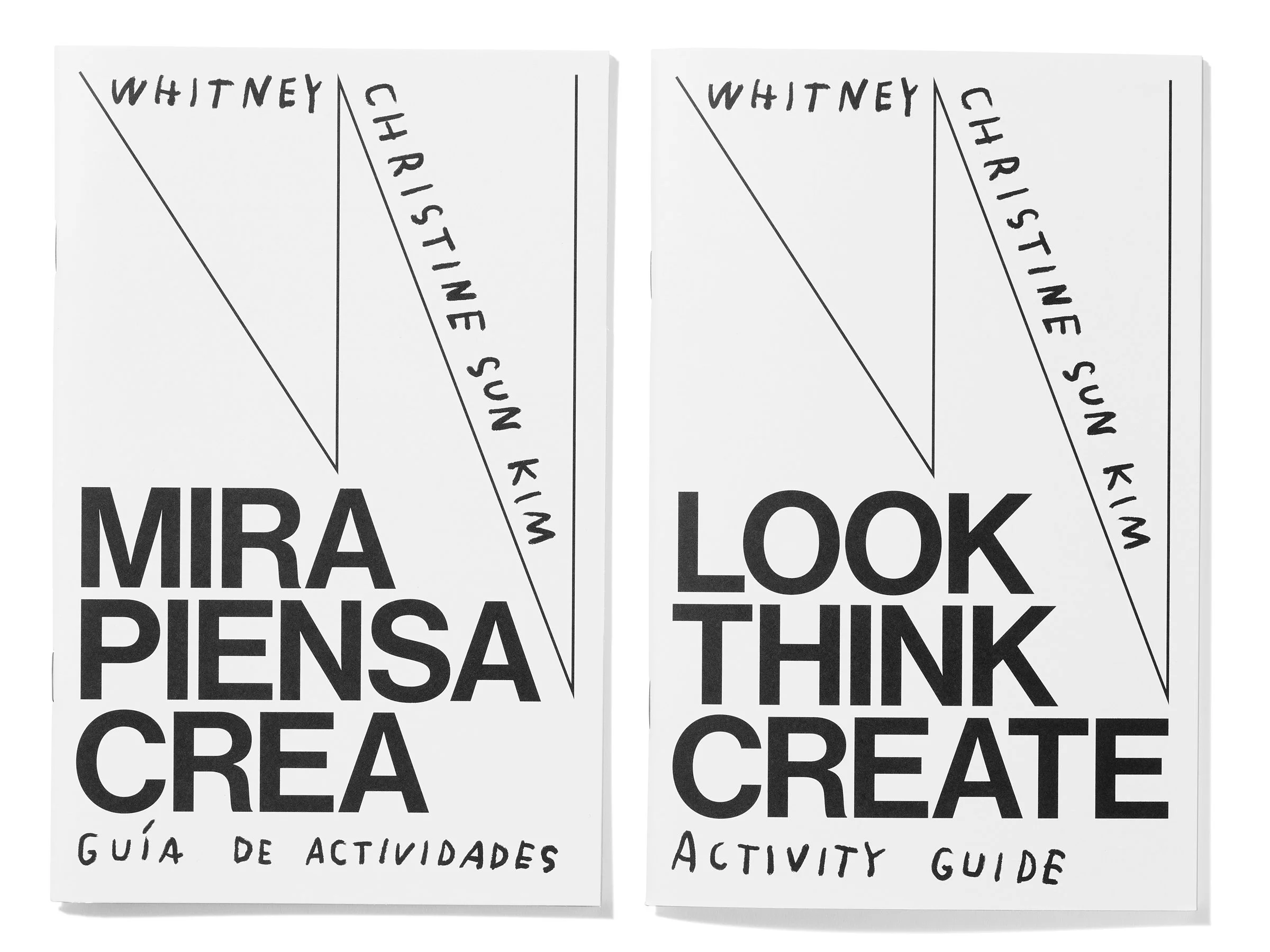  3 of 13   
Christine Sun Kim Bilingual Activity Guide Covers, 2025. Drawings and Lettering by Christine Sun Kim. Photograph by Jens Mortensen.
