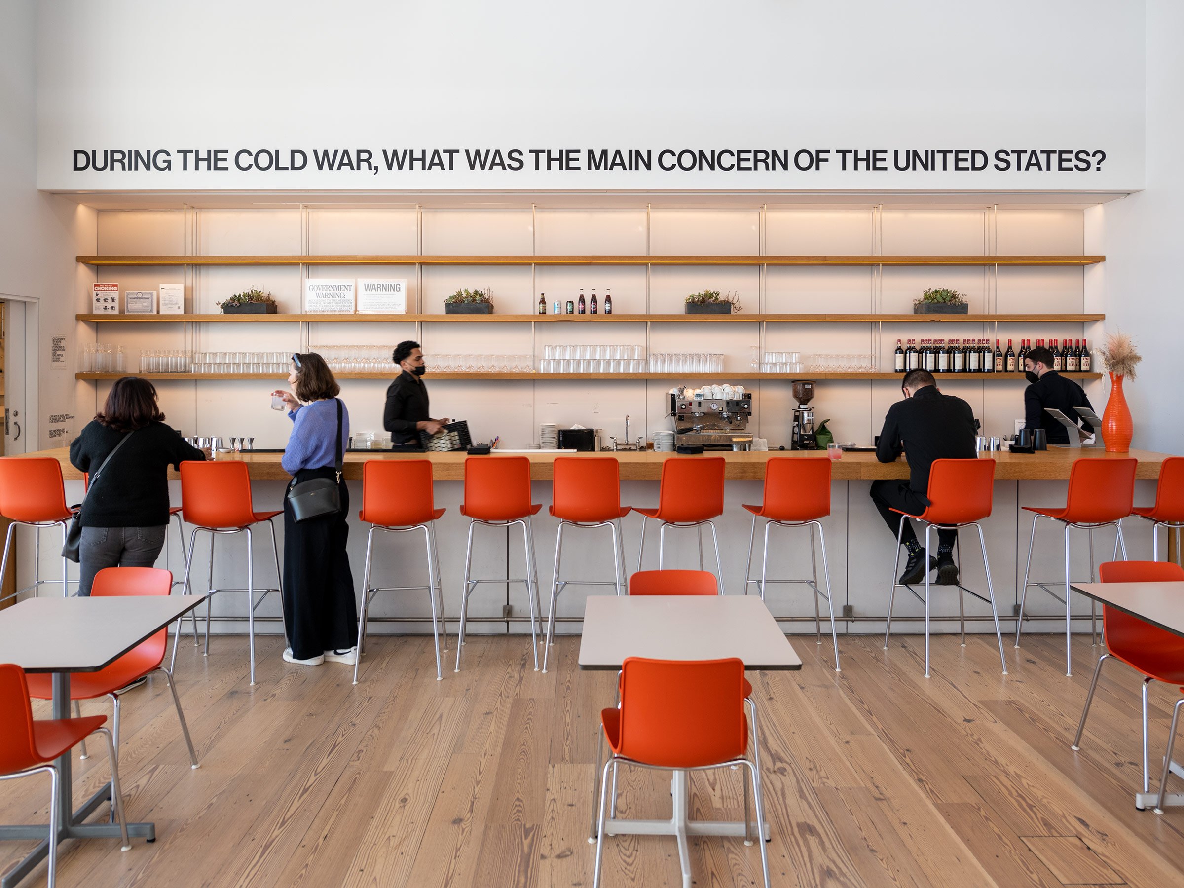  4 of 17   
Collaboration with Rayyane Tabet for the  2022 Whitney Biennial ,  100 Civics Questions  from  Becoming American , 2022. Design and production. Photograph by Ryan Lowry.