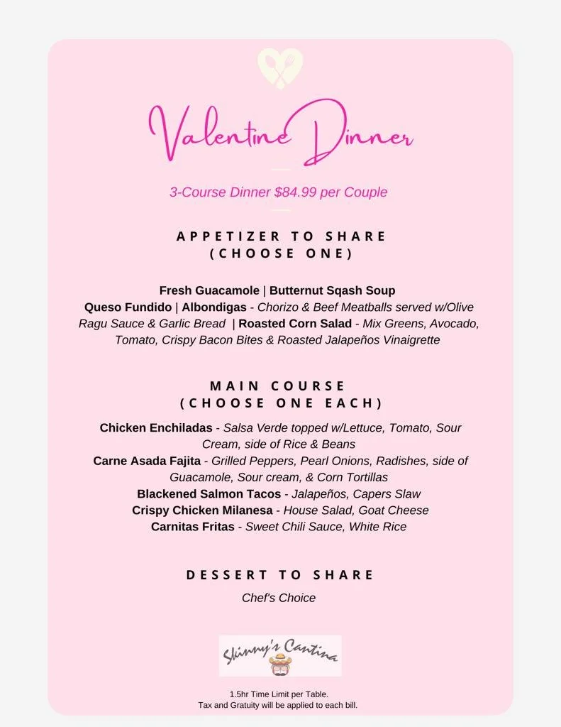 Valentine's 3 Course Prix Fixe for 2 Deal Tuesday 2/14/23