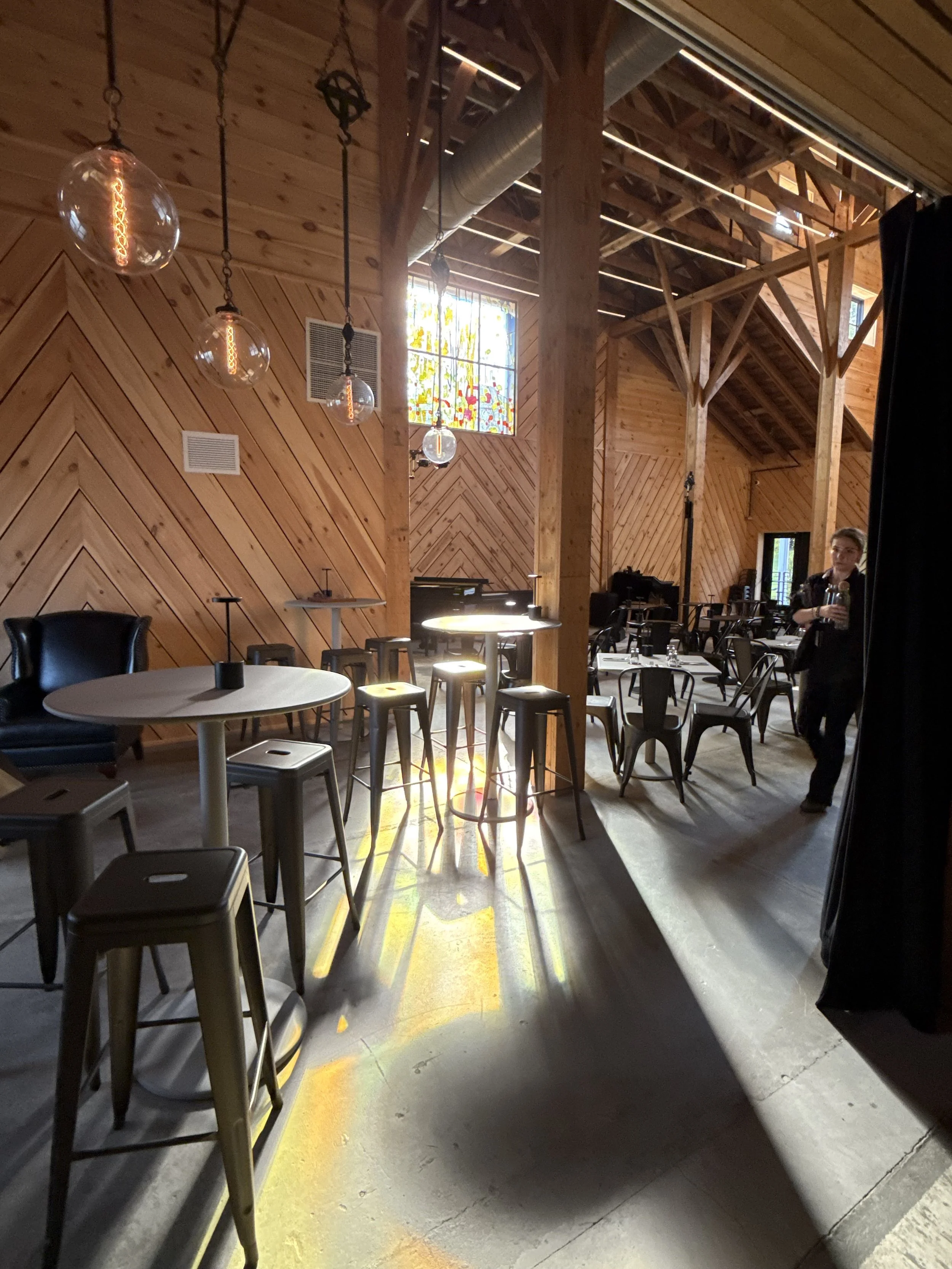 The Listening Gallery features Fenestra Molendini, a stained glass window by Amy Ellingson fabricated by Franz Mayer of Munich