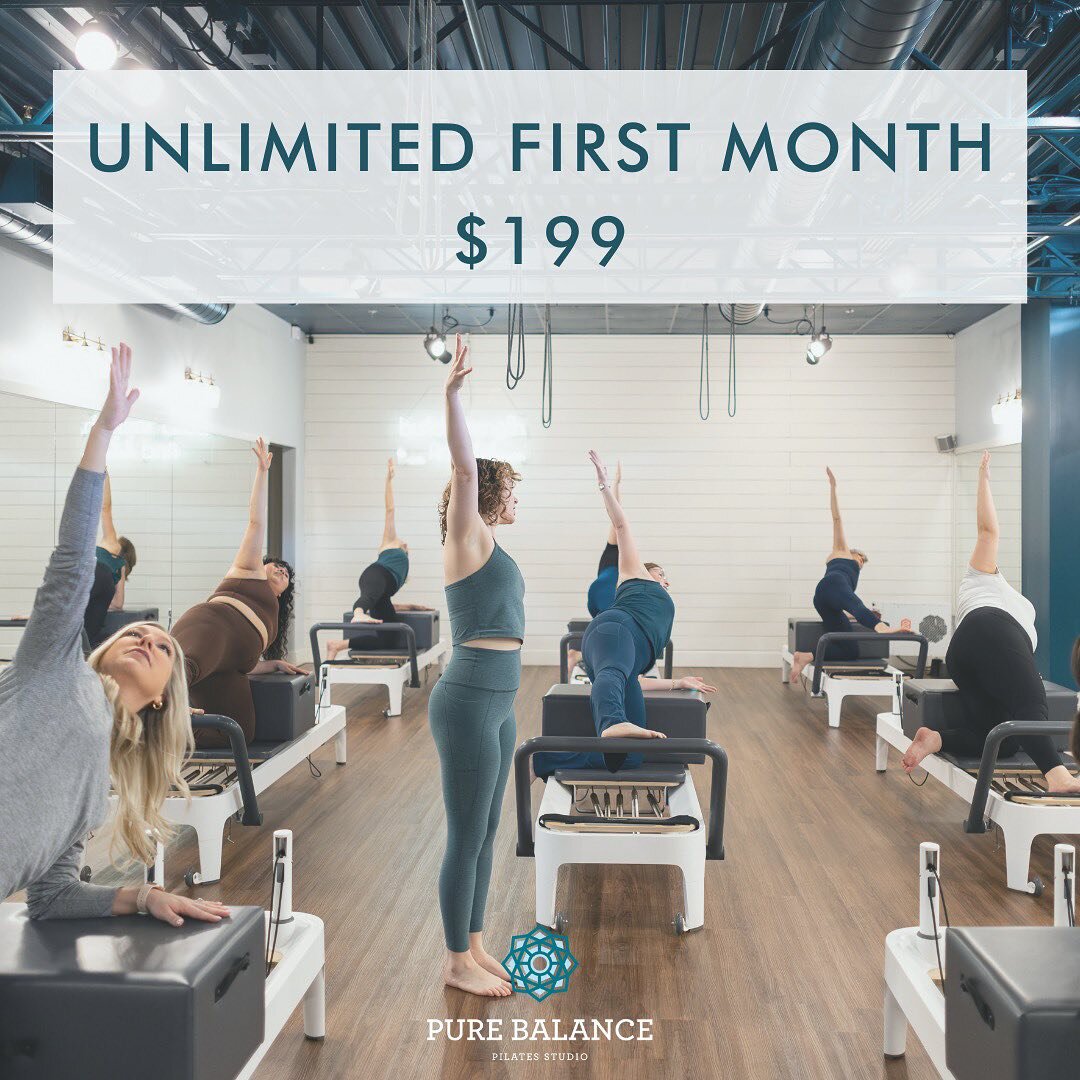 At Pure Balance, we are more than just a studio- we are a community that empowers women to love their bodies through movement.💫 

Dive into the world of Pure Balance Pilates with our Unlimited First Month Intro Offer! For just $199, unlock access to